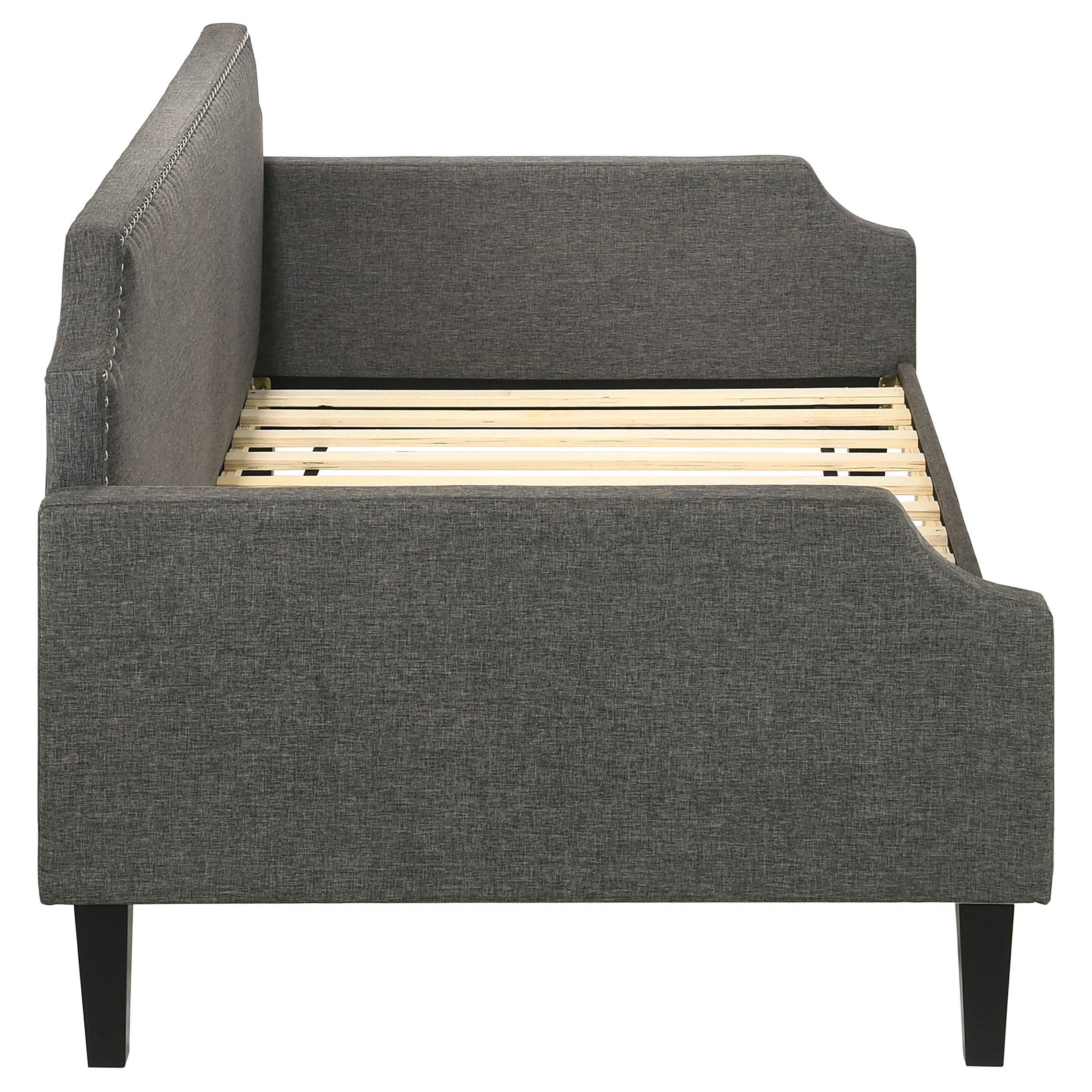 Olivia Upholstered Twin Daybed with Nailhead Trim Twin Daybed Grey