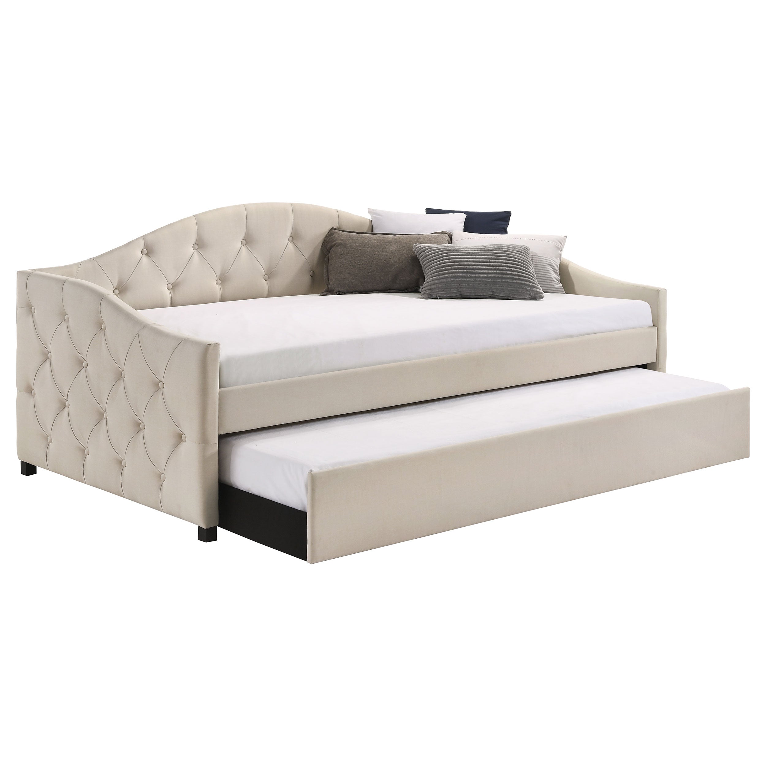 Sadie Upholstered Twin Daybed with Trundle Twin Daybed Beige