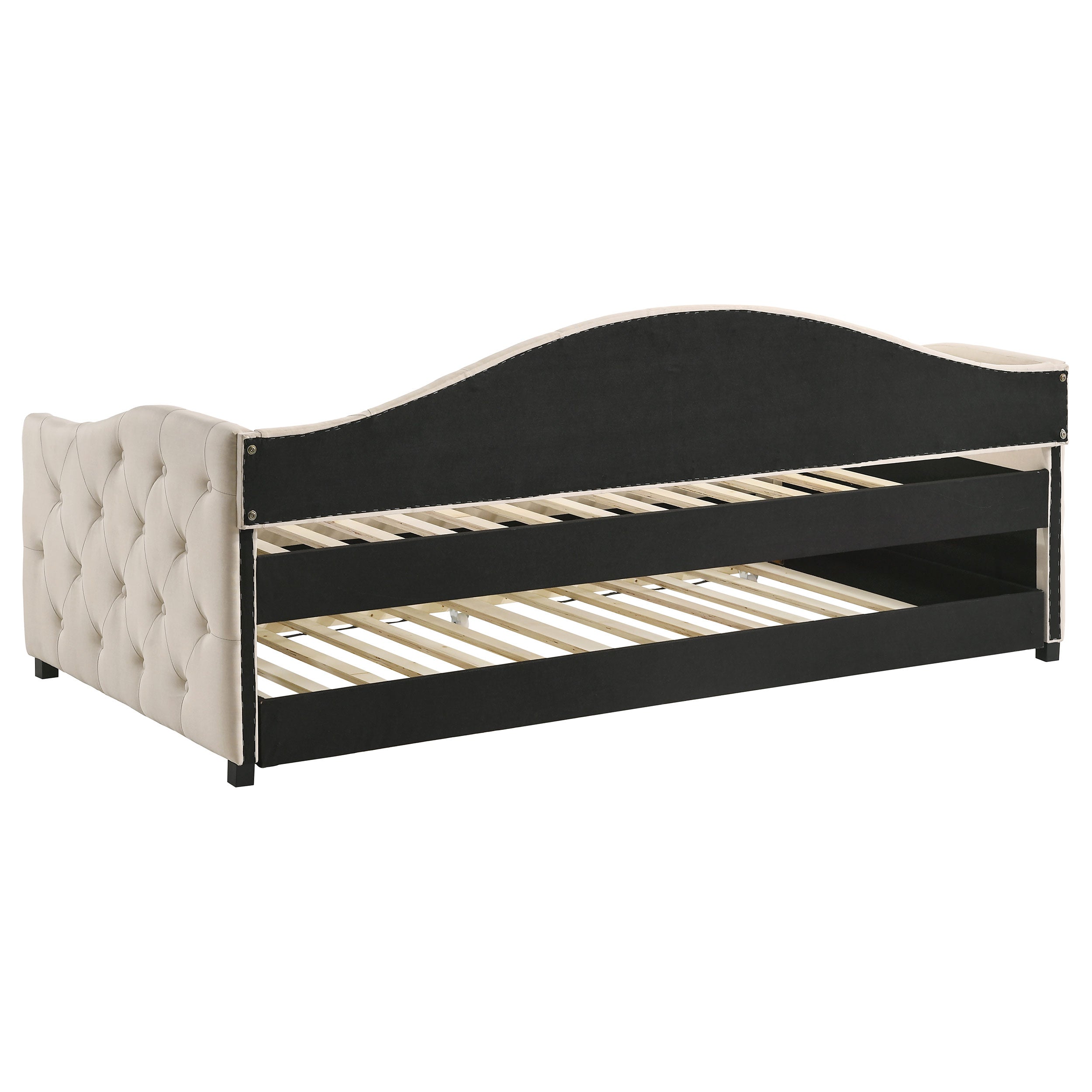 Sadie Upholstered Twin Daybed with Trundle Twin Daybed Beige