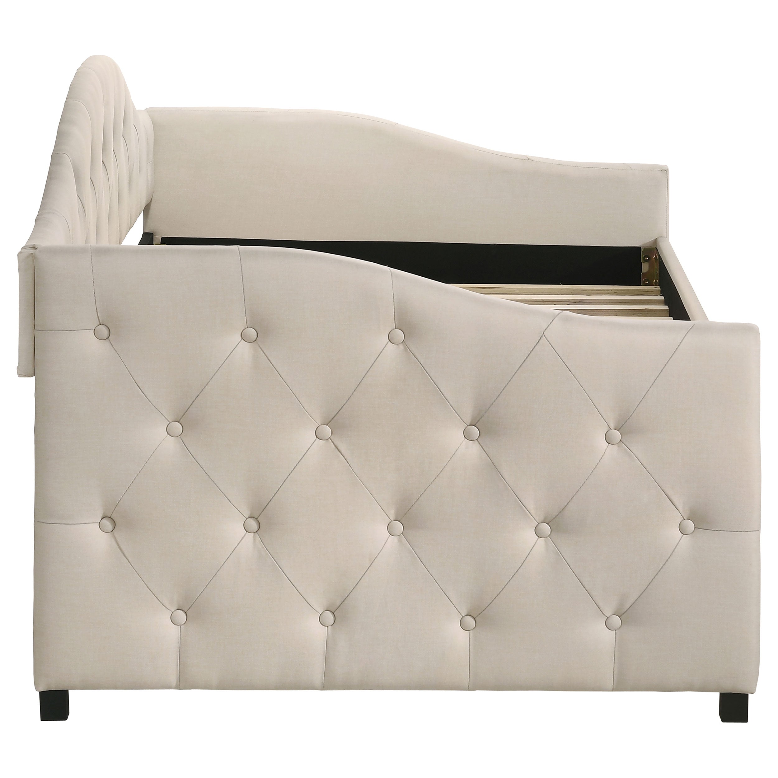 Sadie Upholstered Twin Daybed with Trundle Twin Daybed Beige