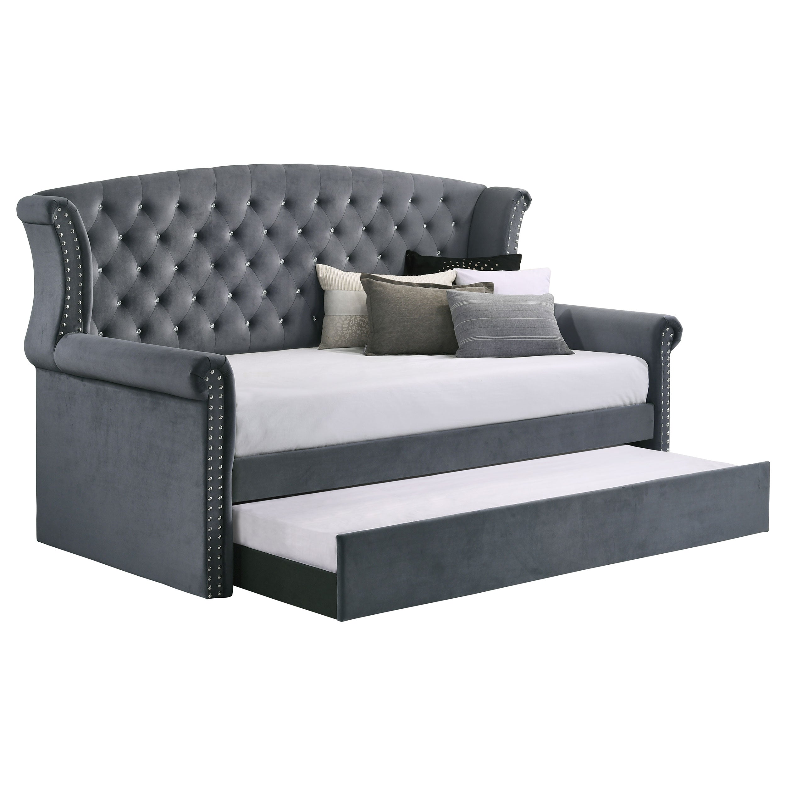 Scarlett Upholstered Tufted Twin Daybed with Trundle Twin Daybed Grey