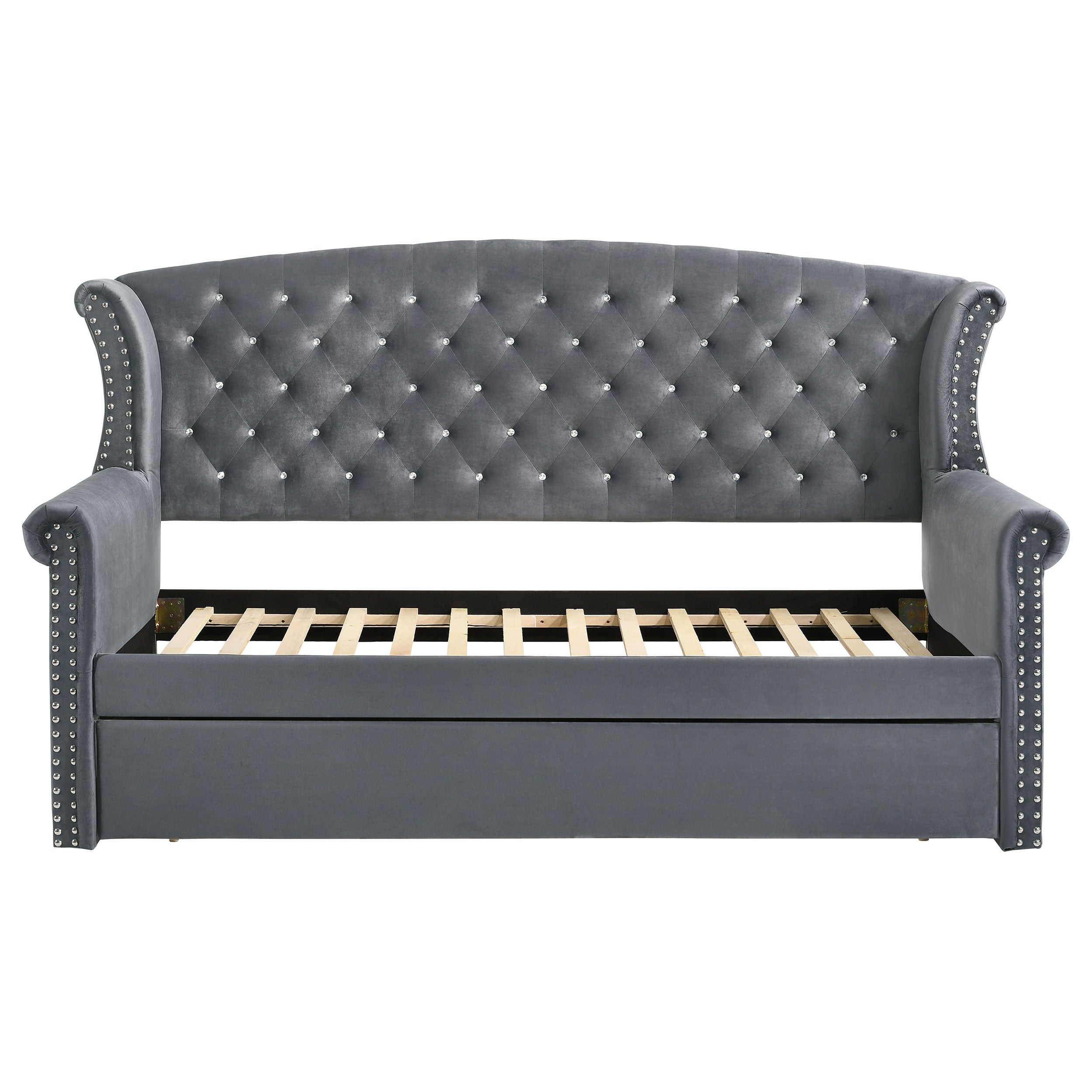 Scarlett Upholstered Tufted Twin Daybed with Trundle Twin Daybed Grey