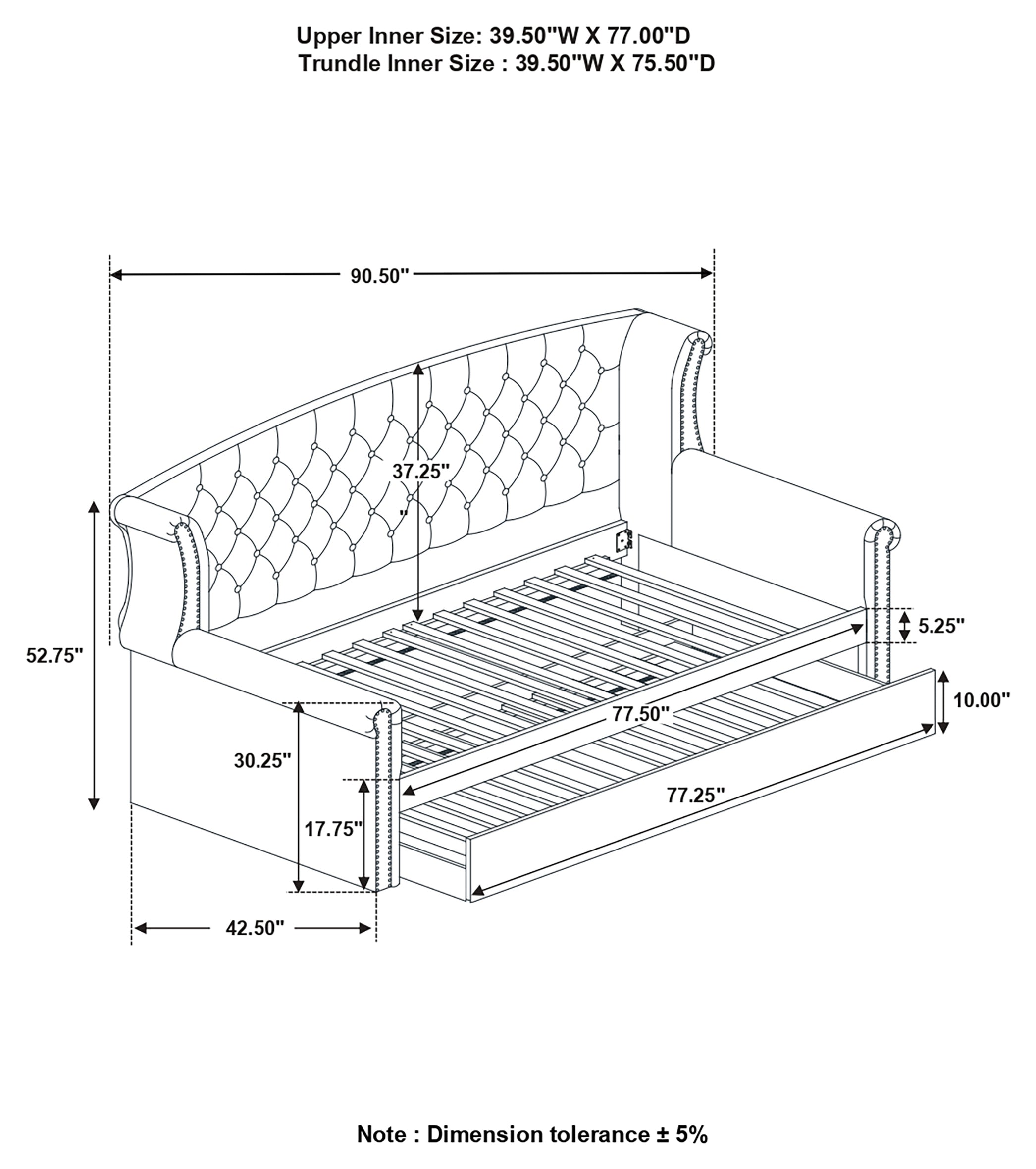 Scarlett Upholstered Tufted Twin Daybed with Trundle Twin Daybed Grey