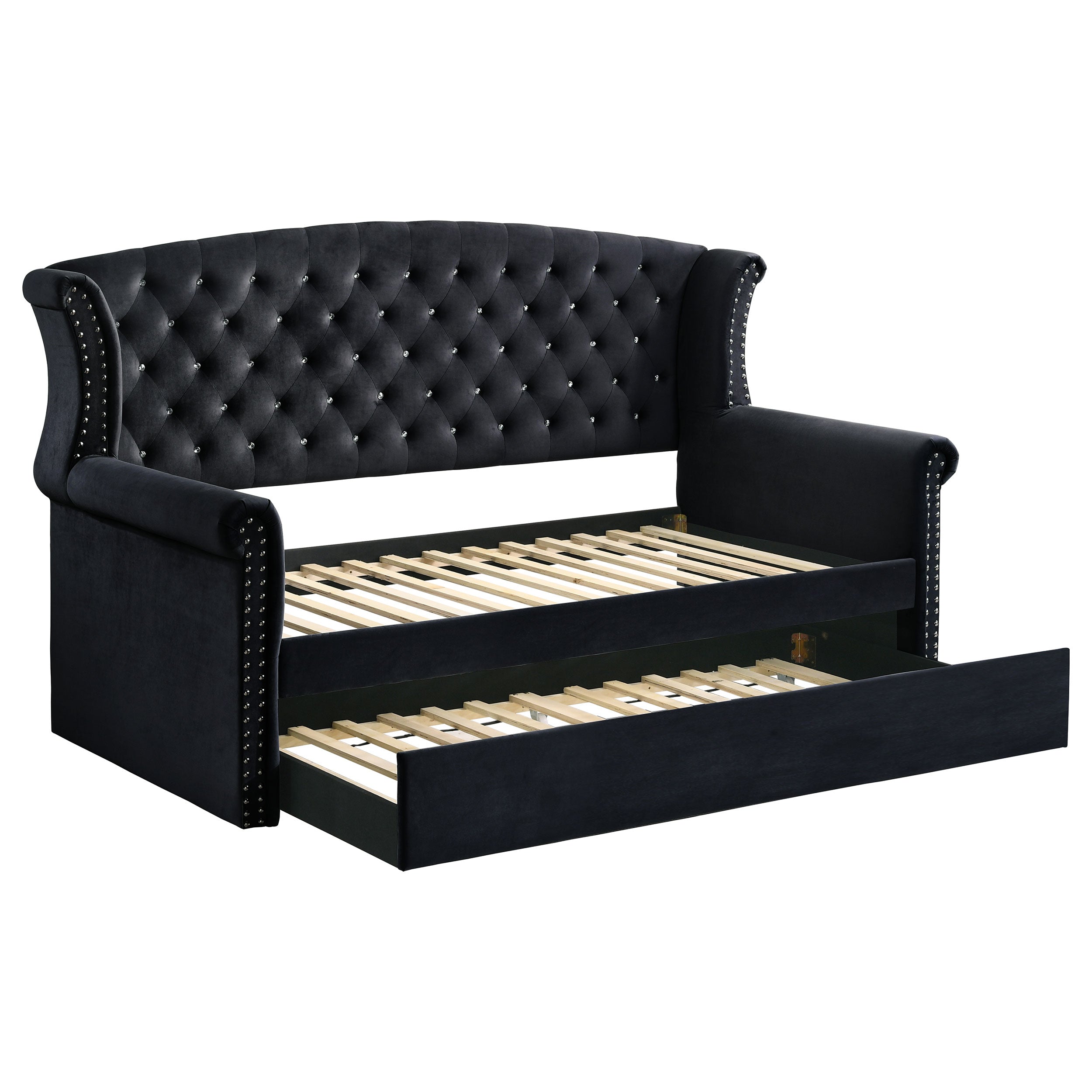 Scarlett Upholstered Tufted Twin Daybed with Trundle Twin Daybed Black