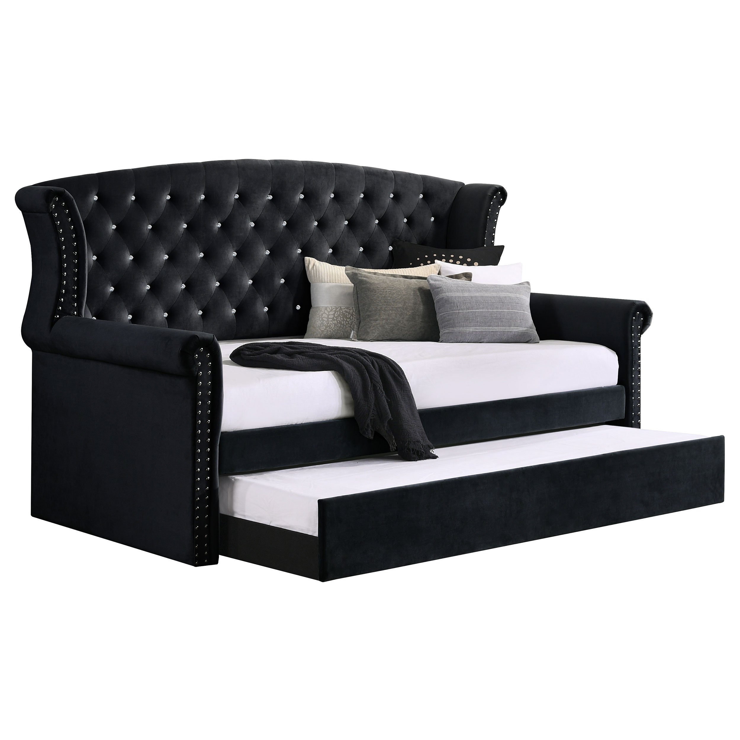 Scarlett Upholstered Tufted Twin Daybed with Trundle Twin Daybed Black