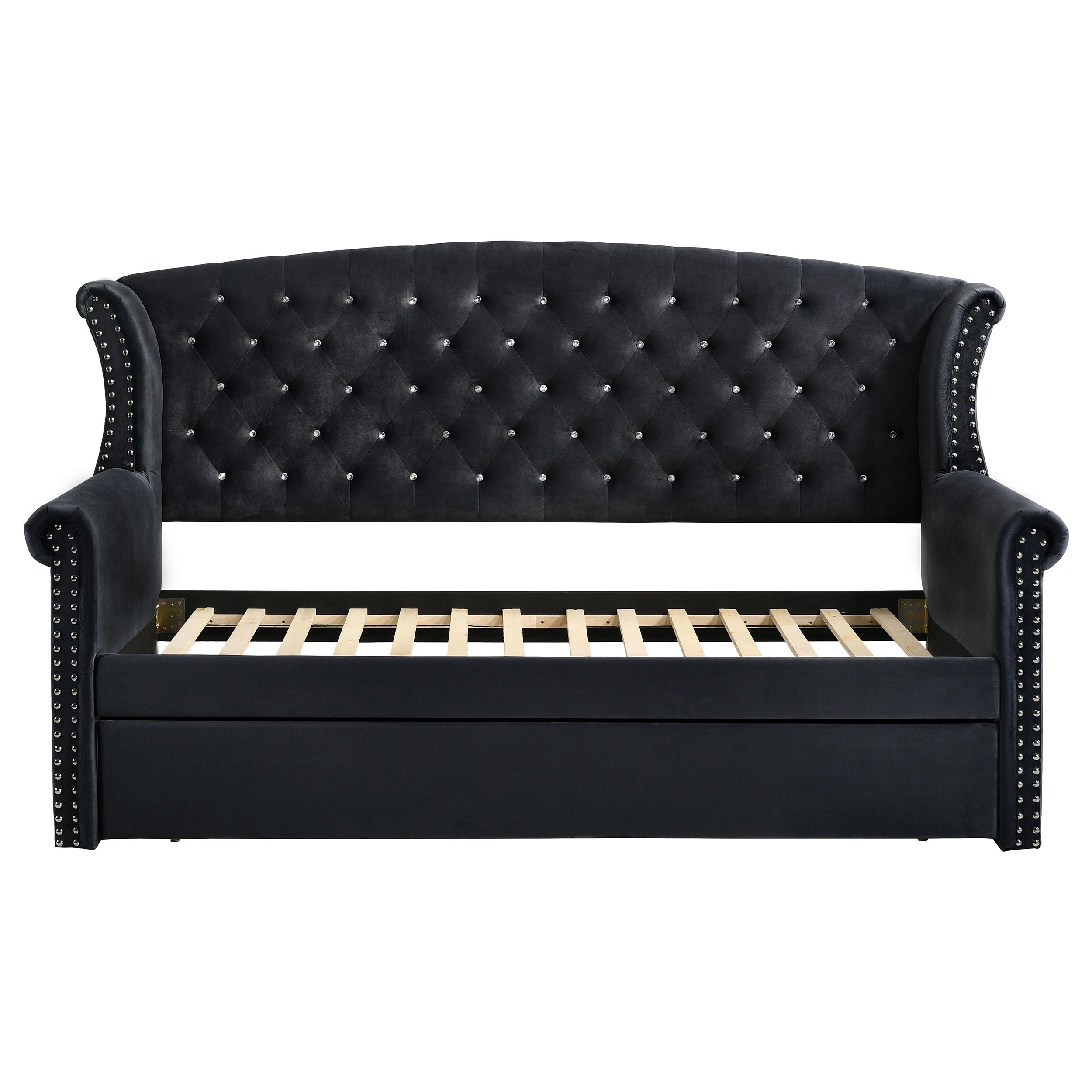 Scarlett Upholstered Tufted Twin Daybed with Trundle Twin Daybed Black