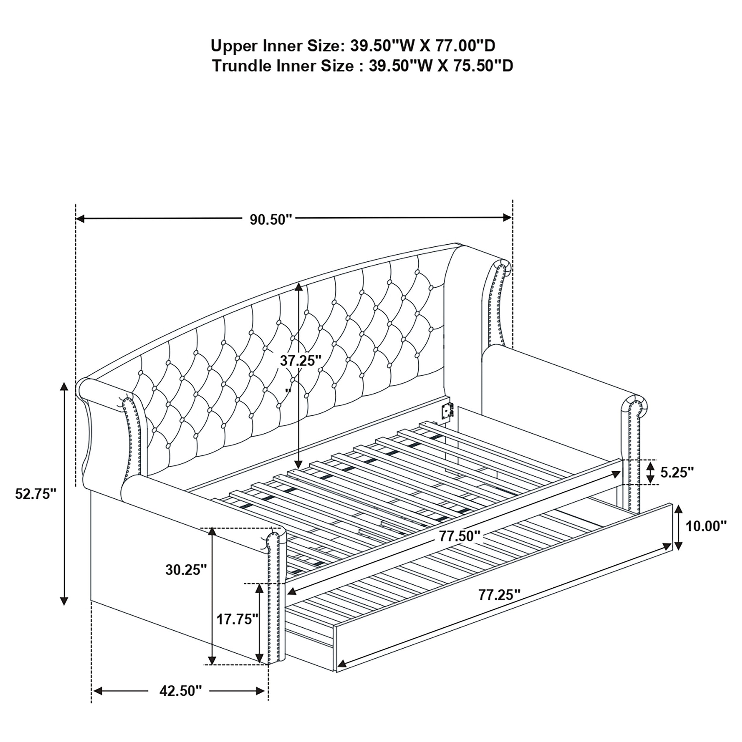 Scarlett Upholstered Tufted Twin Daybed with Trundle Twin Daybed Black