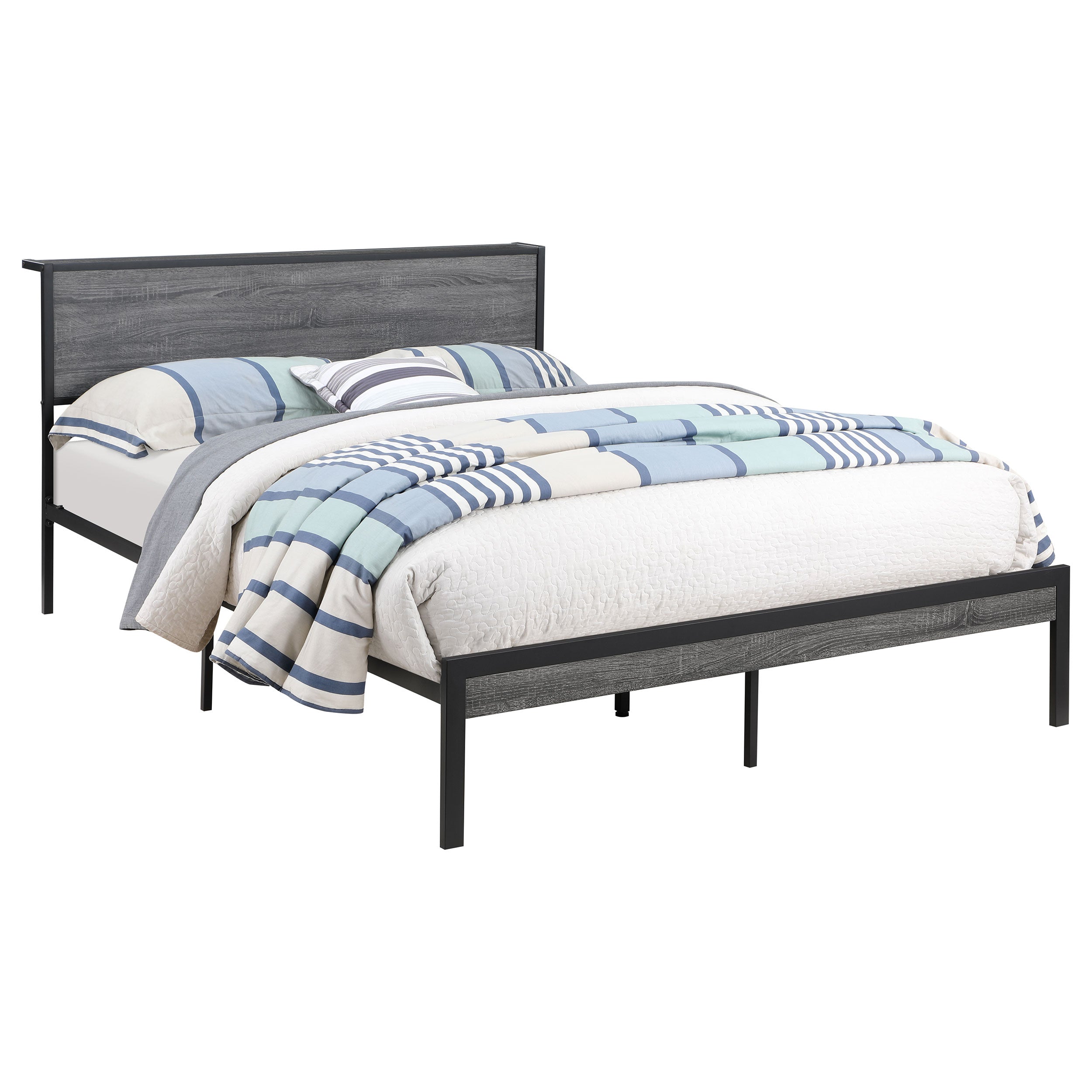 Ricky Queen Platform Bed Grey and Black