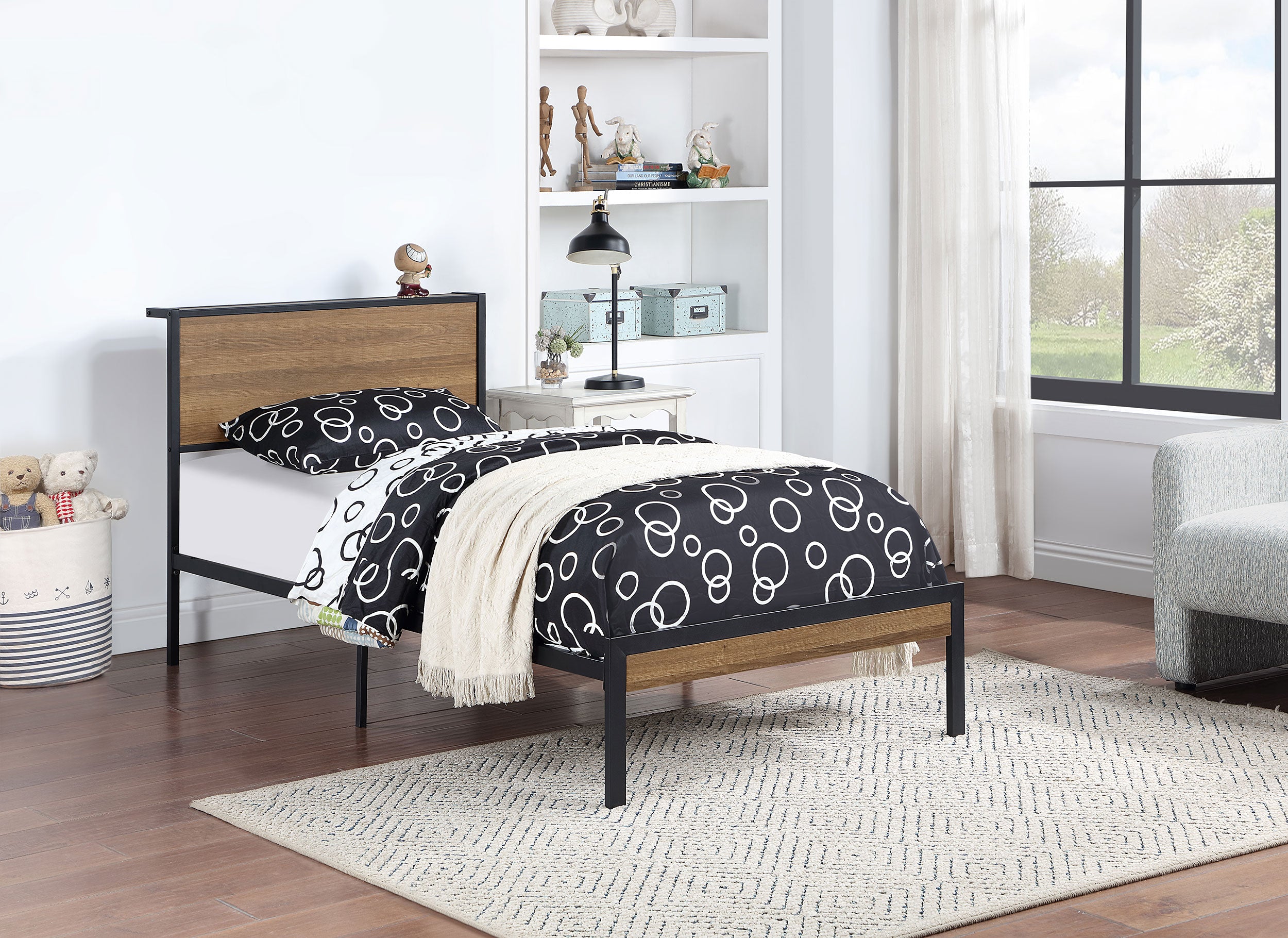 Ricky Twin Platform Bed Light Oak and Black