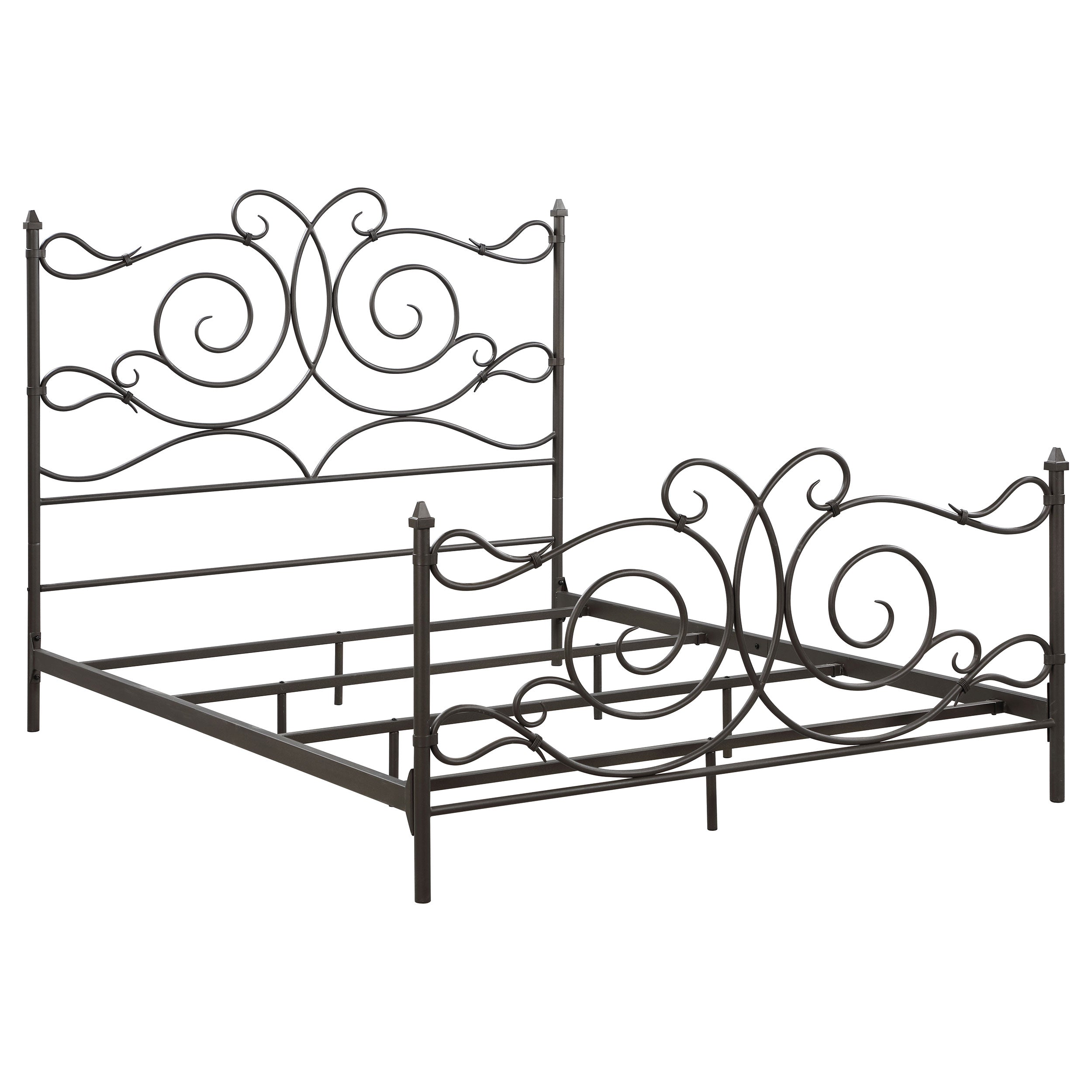 Parleys Eastern King Metal Bed with Scroll Headboard Dark Bronze