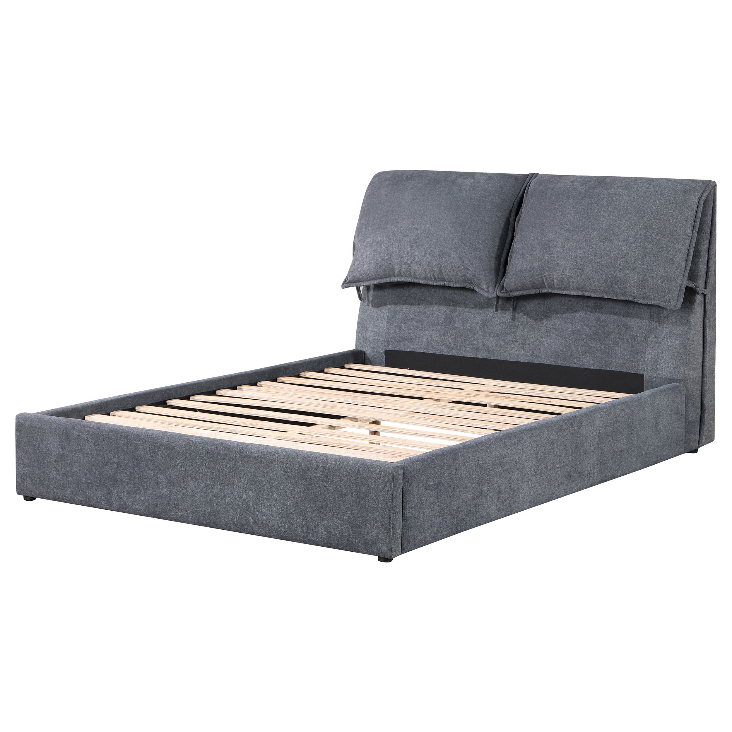 Laurel Upholstered Eastern King Platform Bed with Pillow Headboard Charcoal Grey