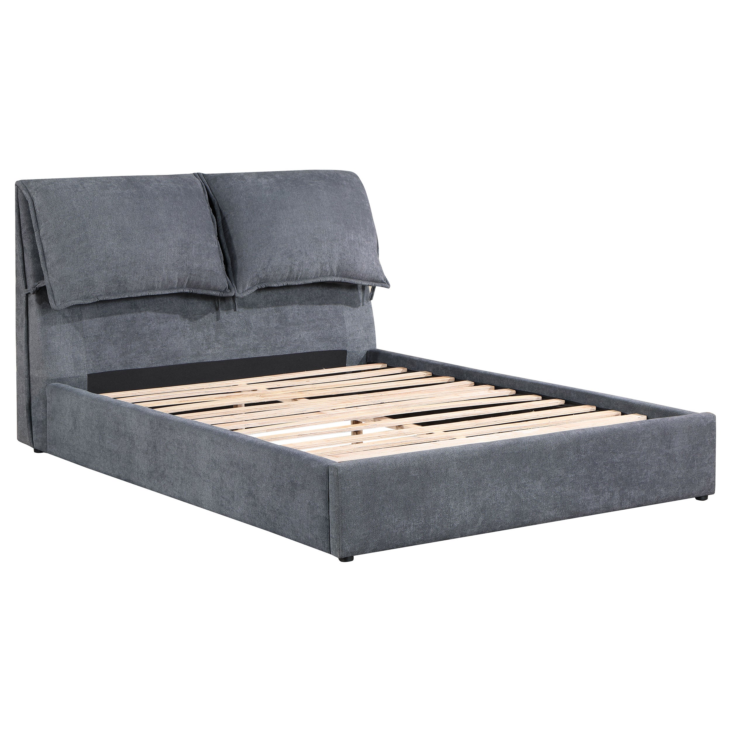 Laurel Upholstered Queen Platform Bed with Pillow Headboard Charcoal Grey