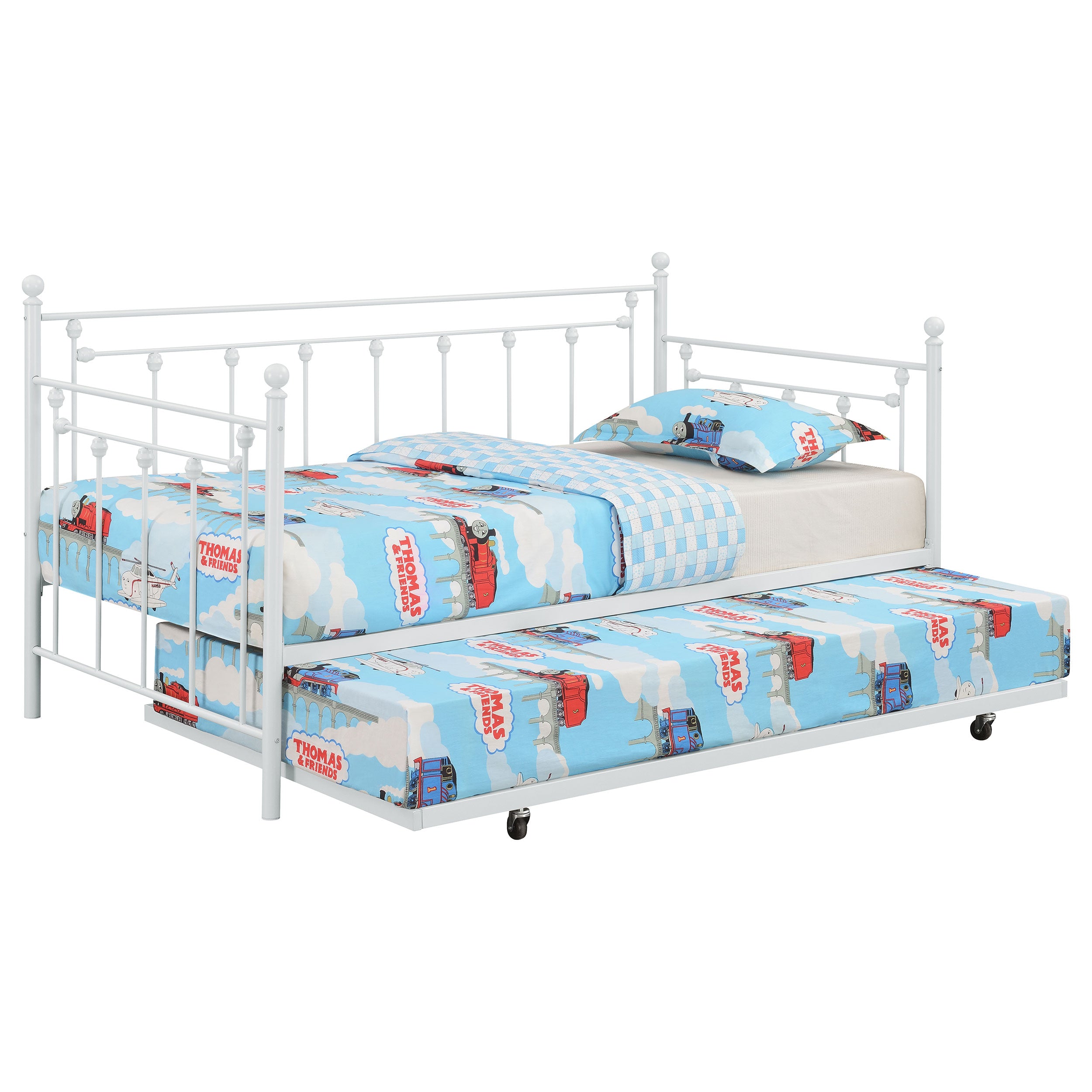 Nocus Spindle Metal Twin Daybed with Trundle Twin Daybed White
