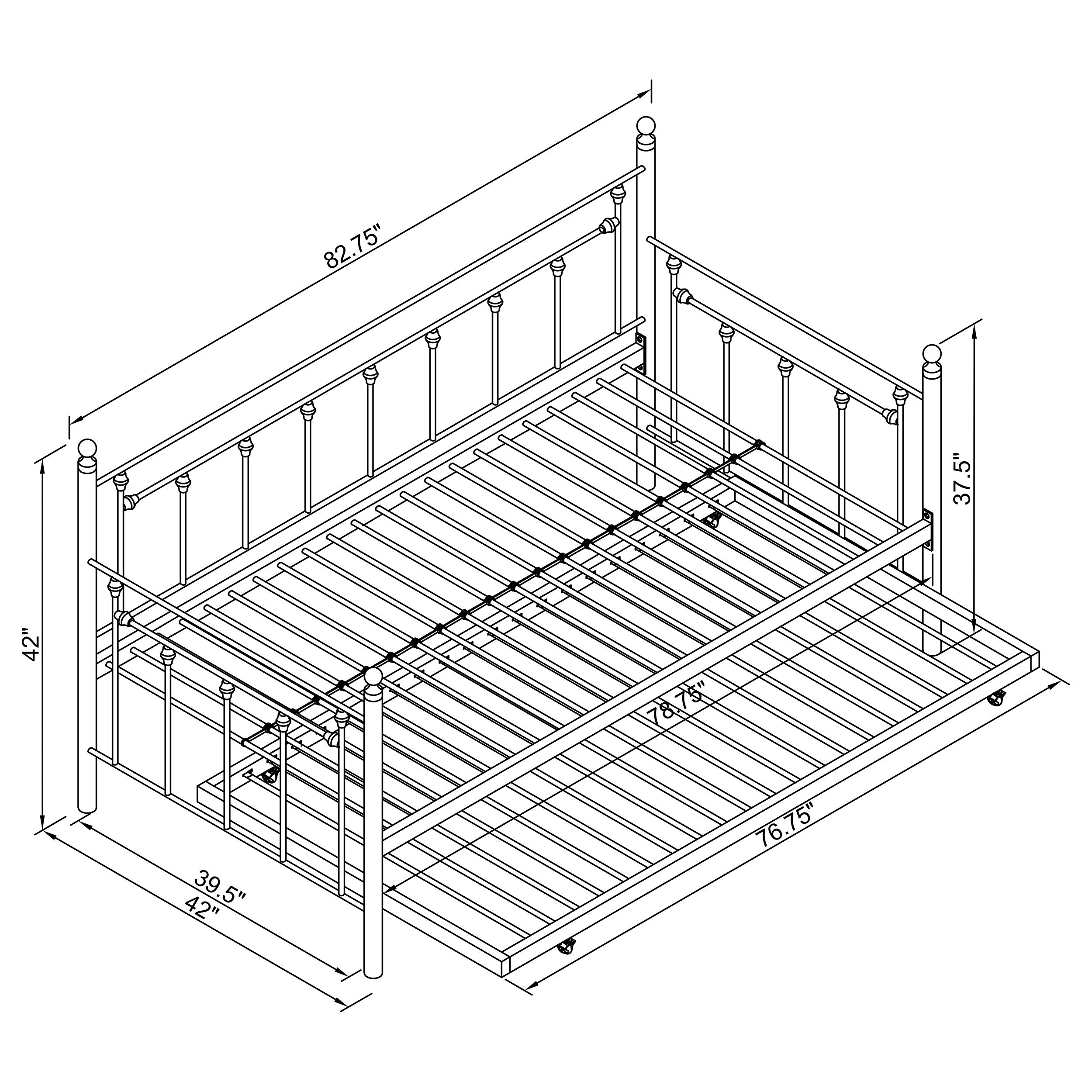 Nocus Spindle Metal Twin Daybed with Trundle Twin Daybed White