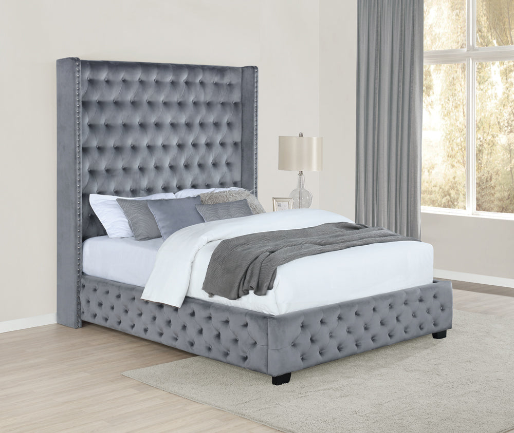 Rocori Queen Wingback Tufted Bed Grey