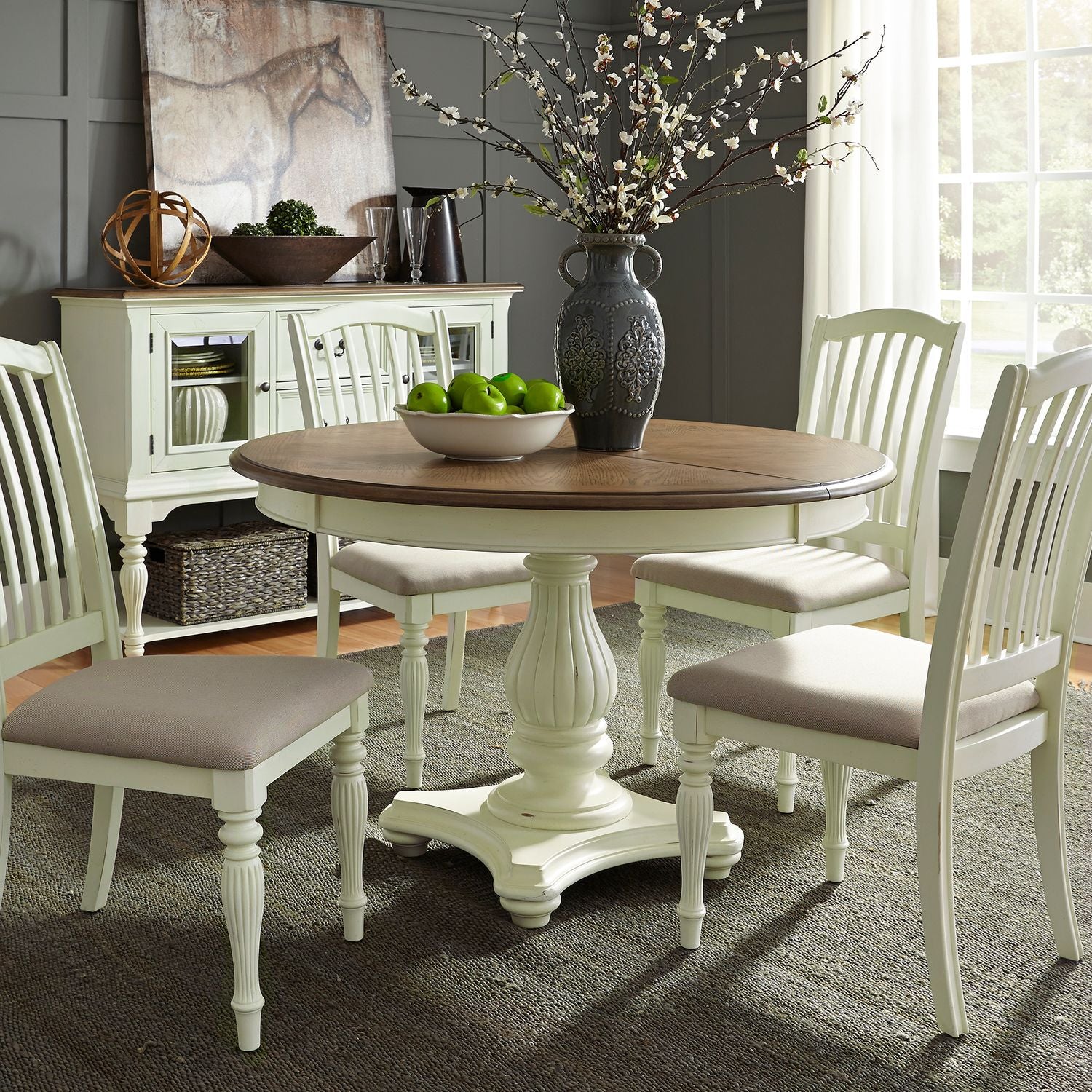 Caimon 5 Piece Pedestal Dining Table Set