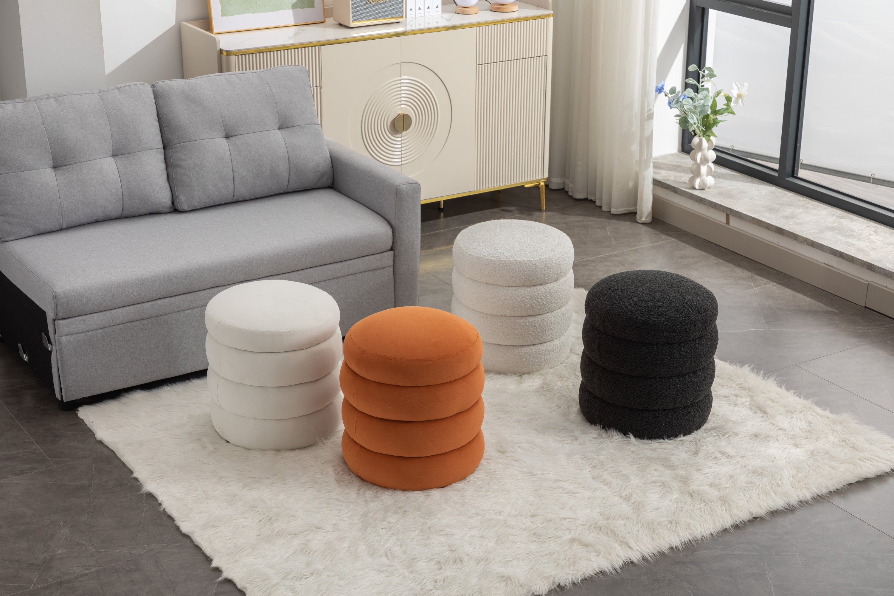 006-Soft Velvet Round Ottoman Footrest Stool