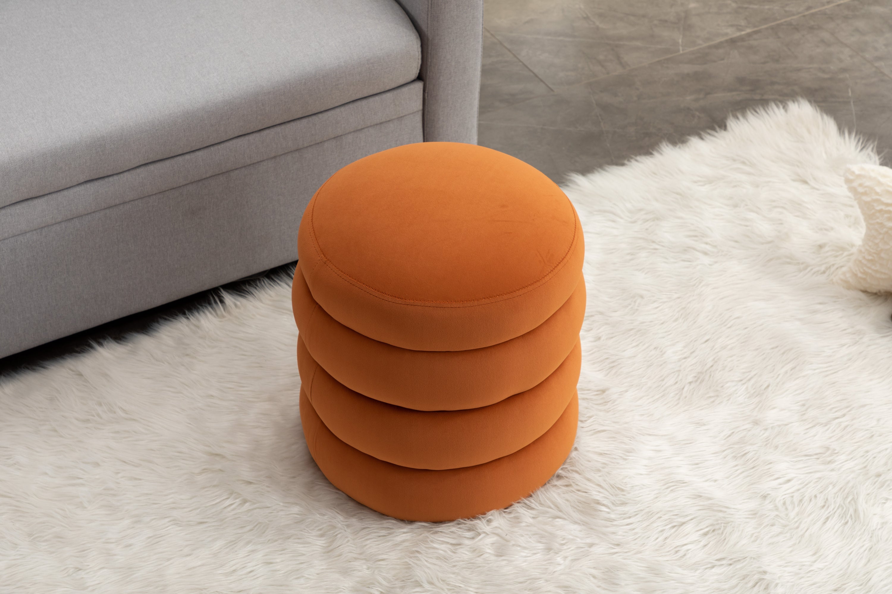 006-Soft Velvet Round Ottoman Footrest Stool,Orange