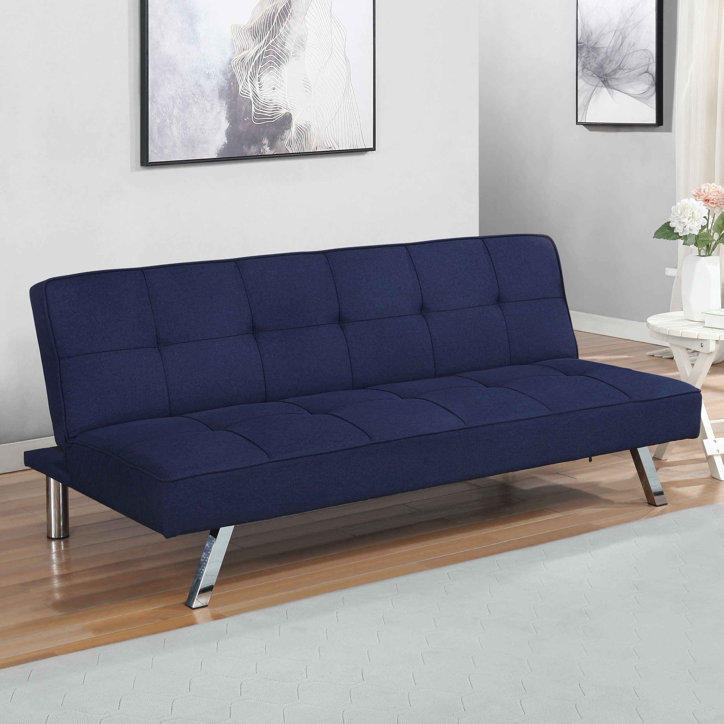 Joel Upholstered Tufted Sofa Bed Sofa Bed Blue