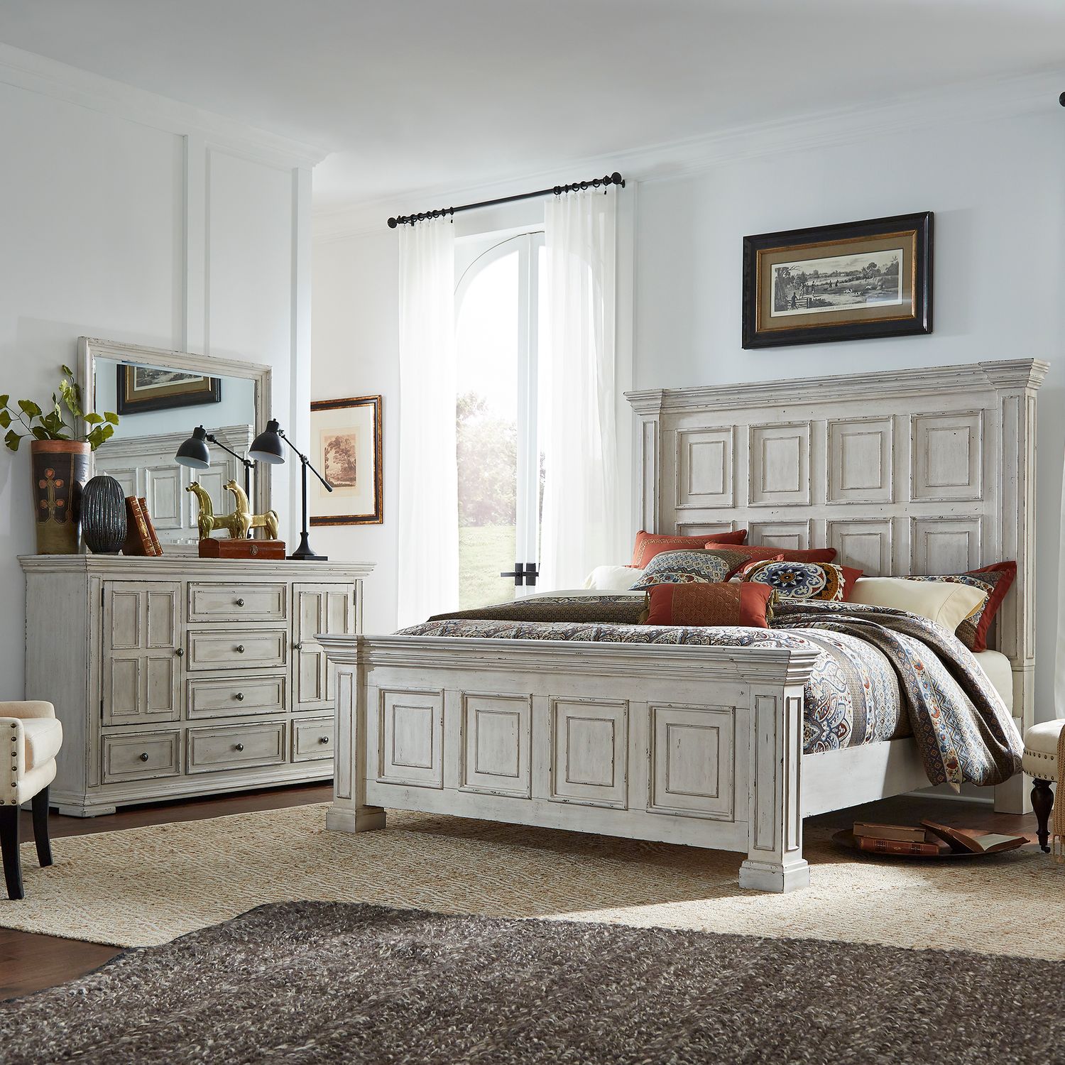 Adrio King California Panel Bed, Dresser & Mirror