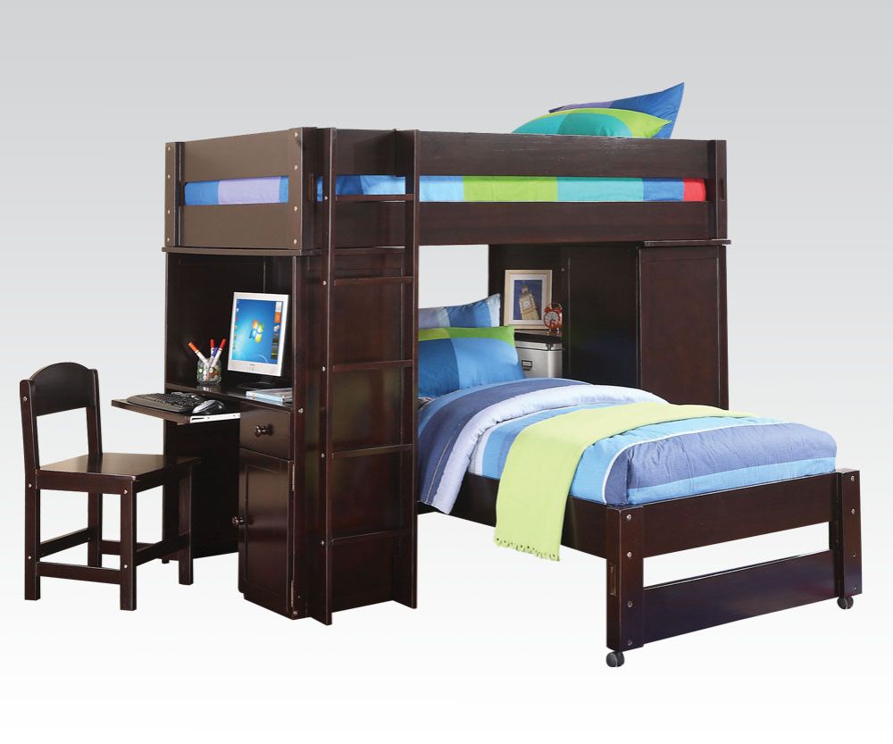 Deedre Twin/Twin Loft Bed W/Wardrobe & Desk & Chair