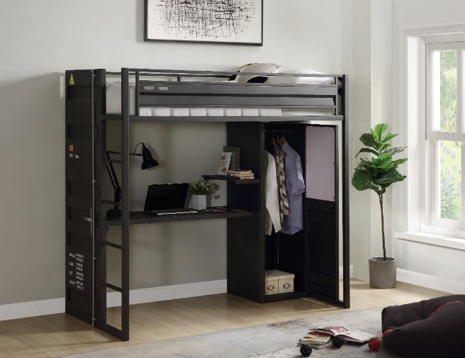 Chiedu Twin Loft Bed W/Desk & Wardrobe