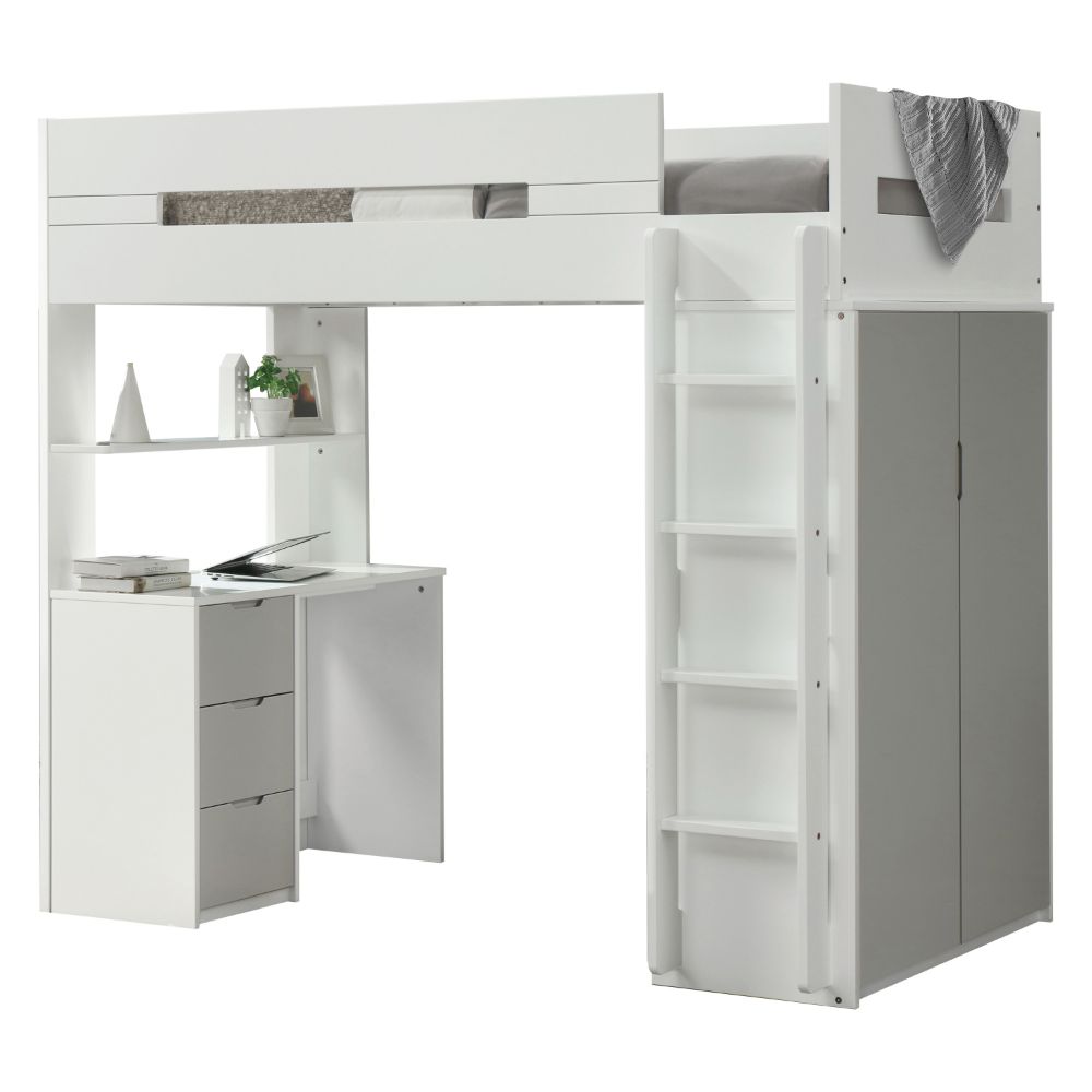 Horey Twin Loft Bed W/Desk & Wardrobe