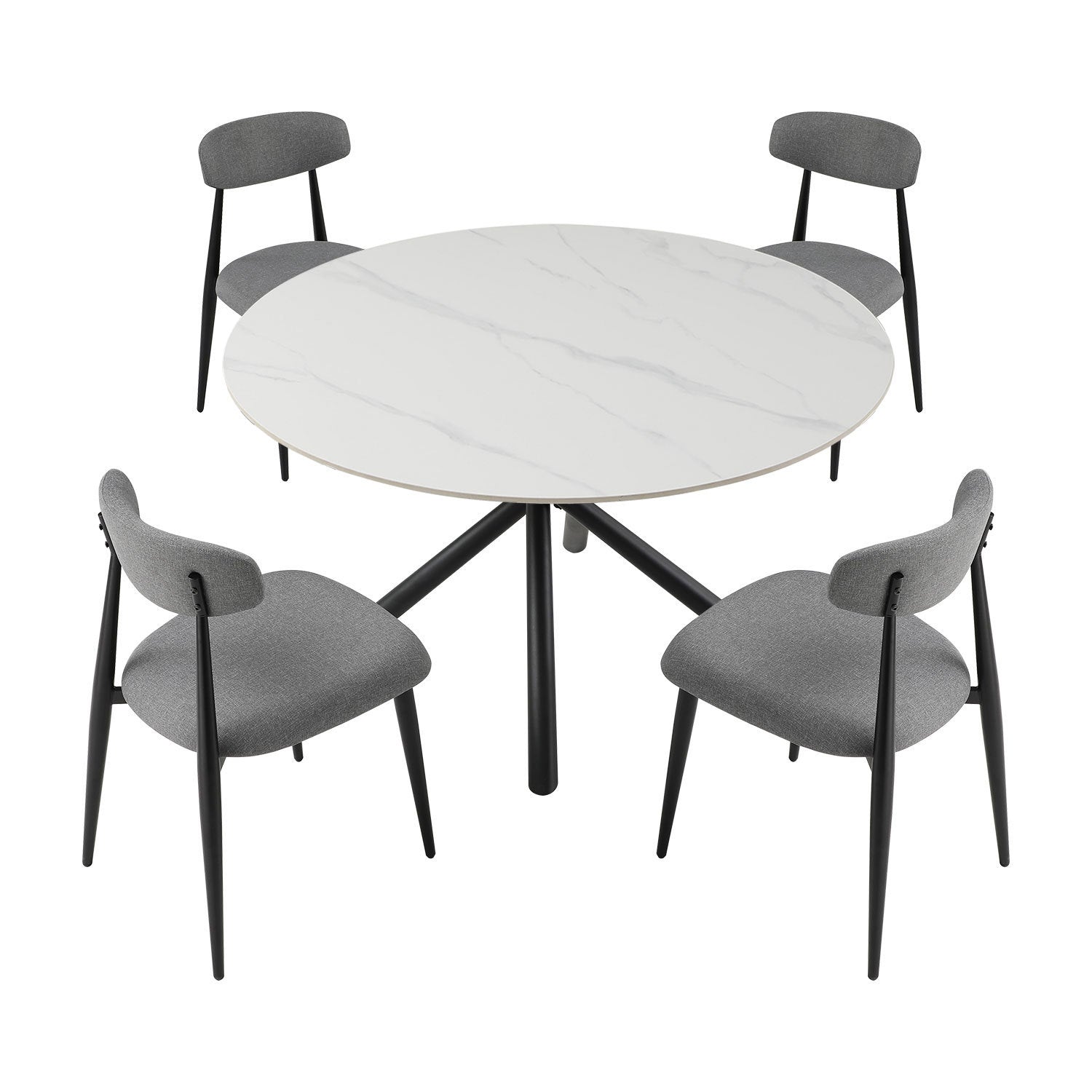 (Set of 4) Modern Dining Chairs , Curved Backrest Round Upholstered and Metal Frame,Grey