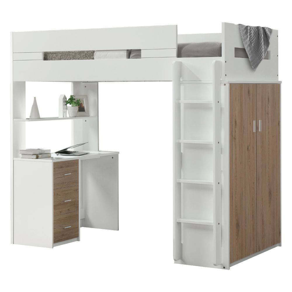 Jeneka Twin Loft Bed W/Desk & Wardrobe