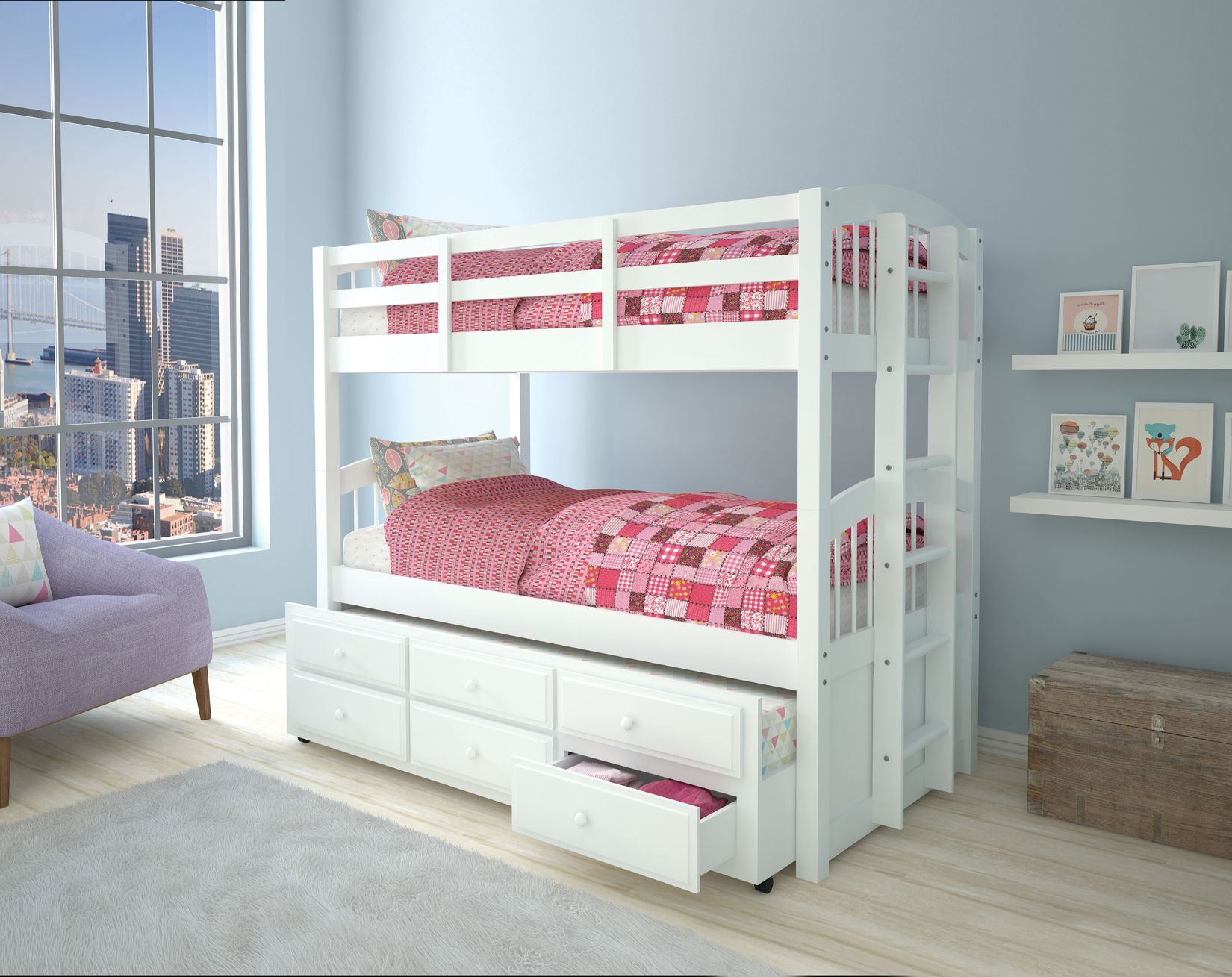 Karmenu Twin/Twin Bunk Bed W/Trundle & Storage