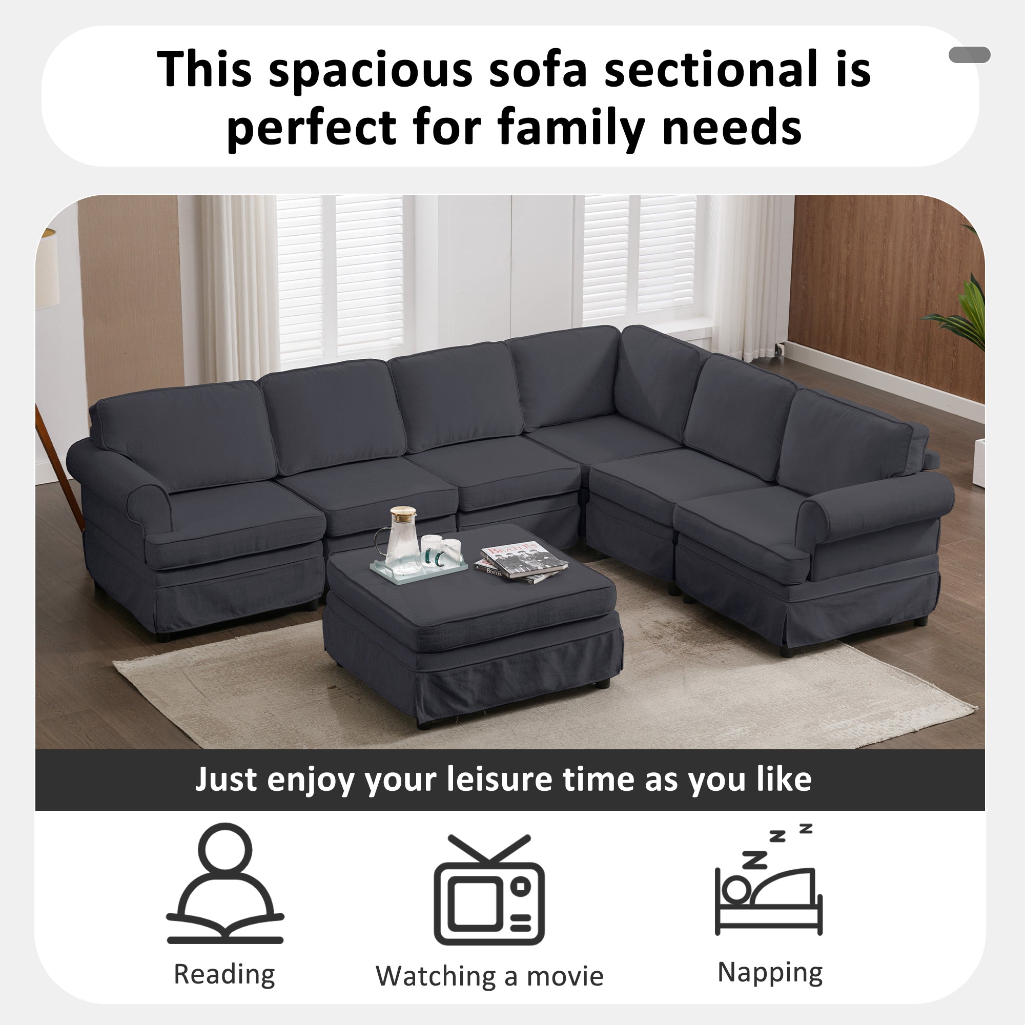 108.6" Fabric Upholstered Modular Sofa Collection, Modular Customizable ,Sectional Couch with removable Ottoman for Living Room, Gray