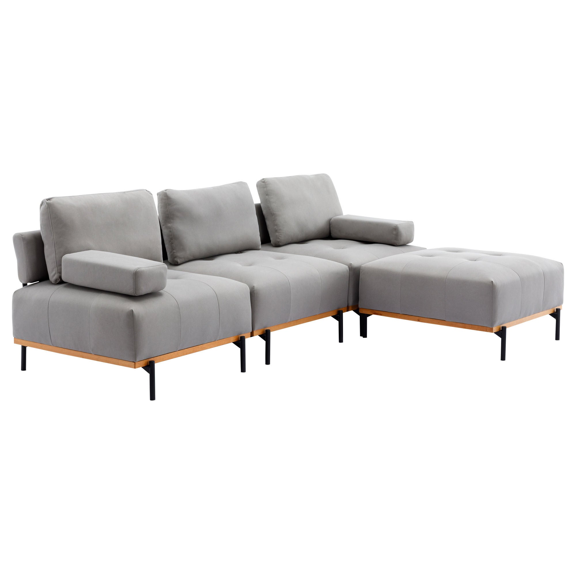 100.7'' L-Shape Sectional Sofa 3-Seater Couches with a Removable Ottoman, Comfortable Fabric for Living Room, Apartment, Grey