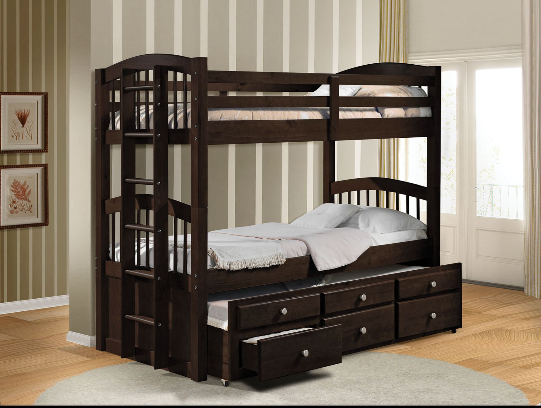 Jarien Twin/Twin Bunk Bed W/Trundle & Storage