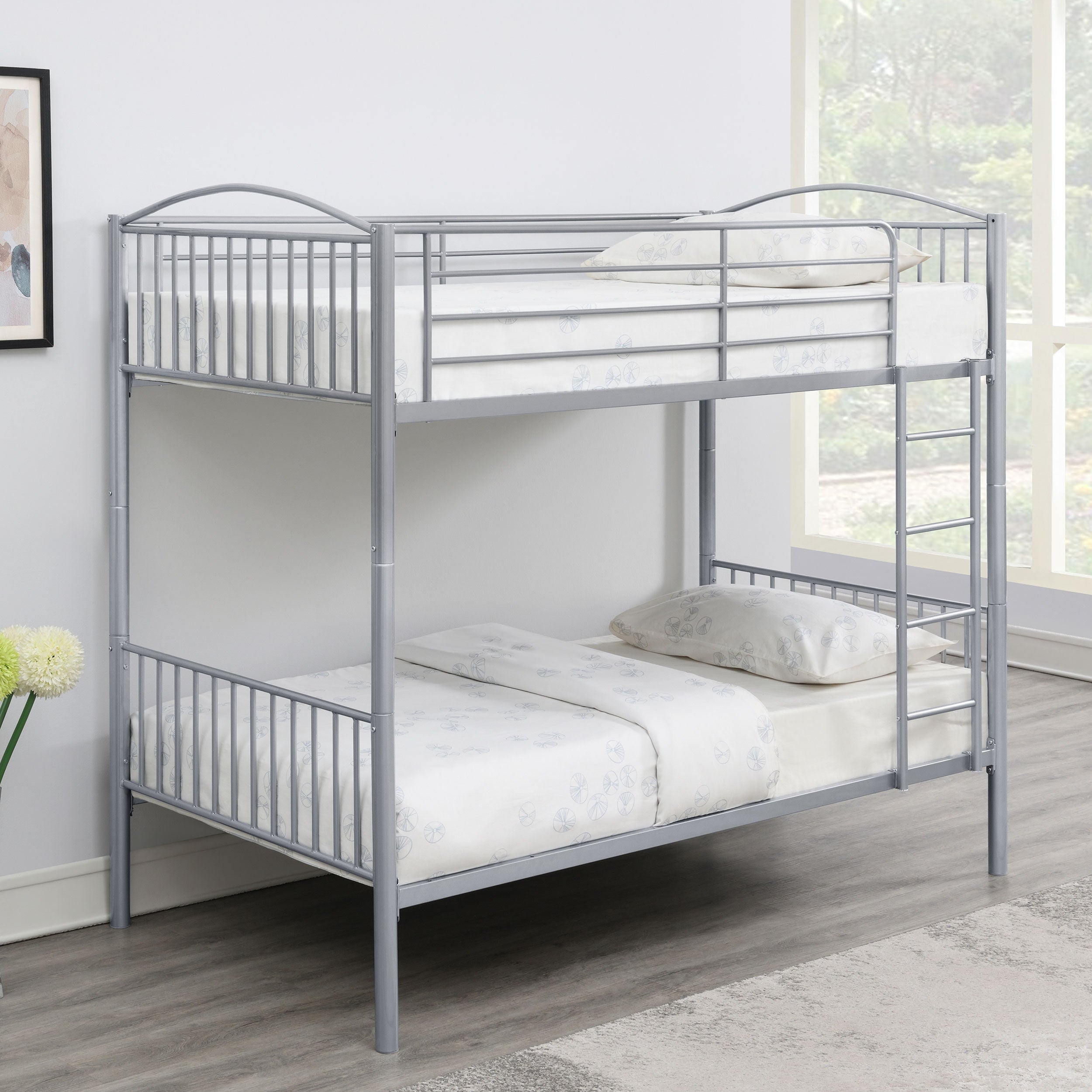 Anson Twin Over Twin Bunk Bed with Ladder Twin / Twin Bunk Bed Silver