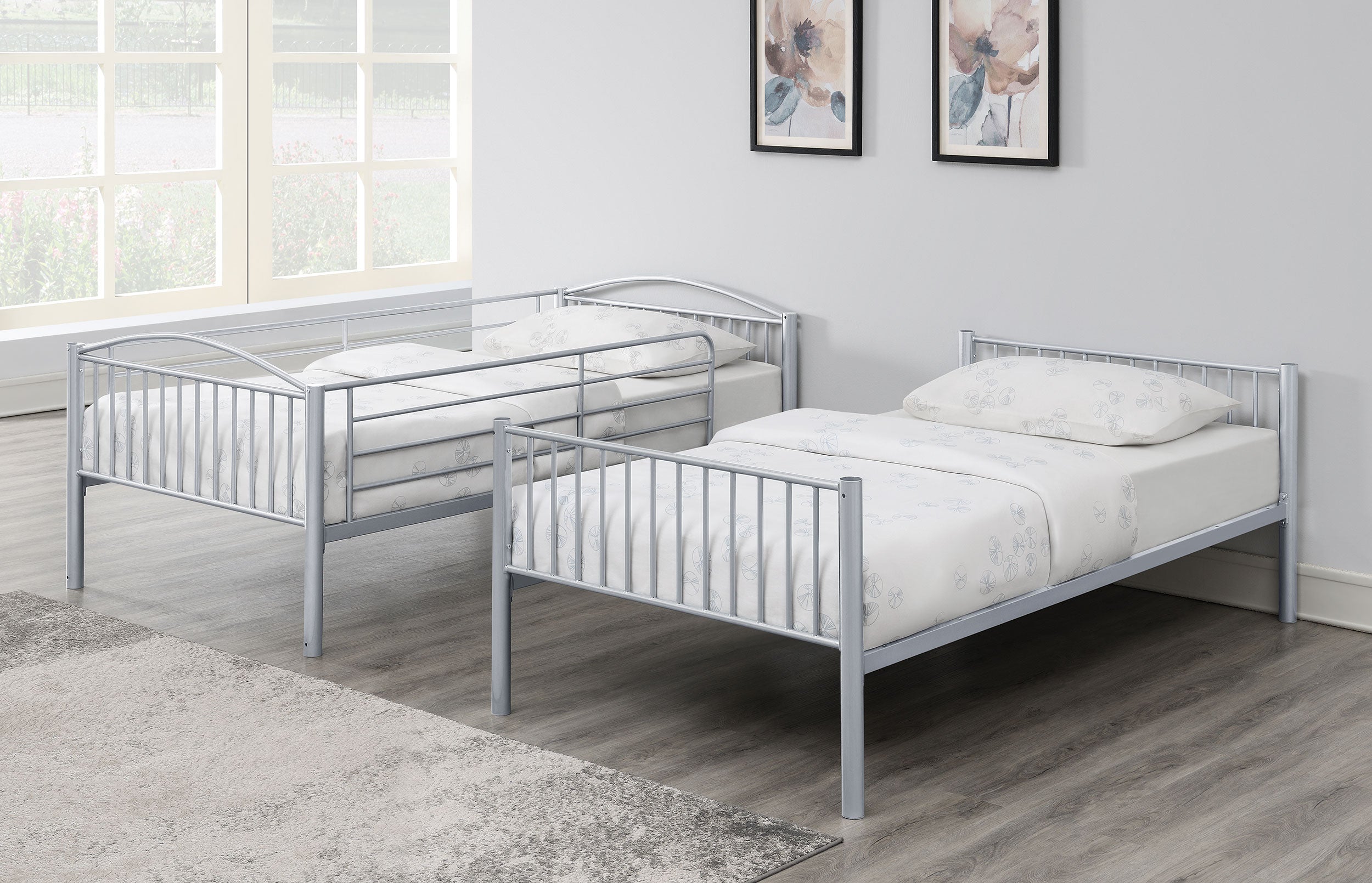 Anson Twin Over Twin Bunk Bed with Ladder Twin / Twin Bunk Bed Silver