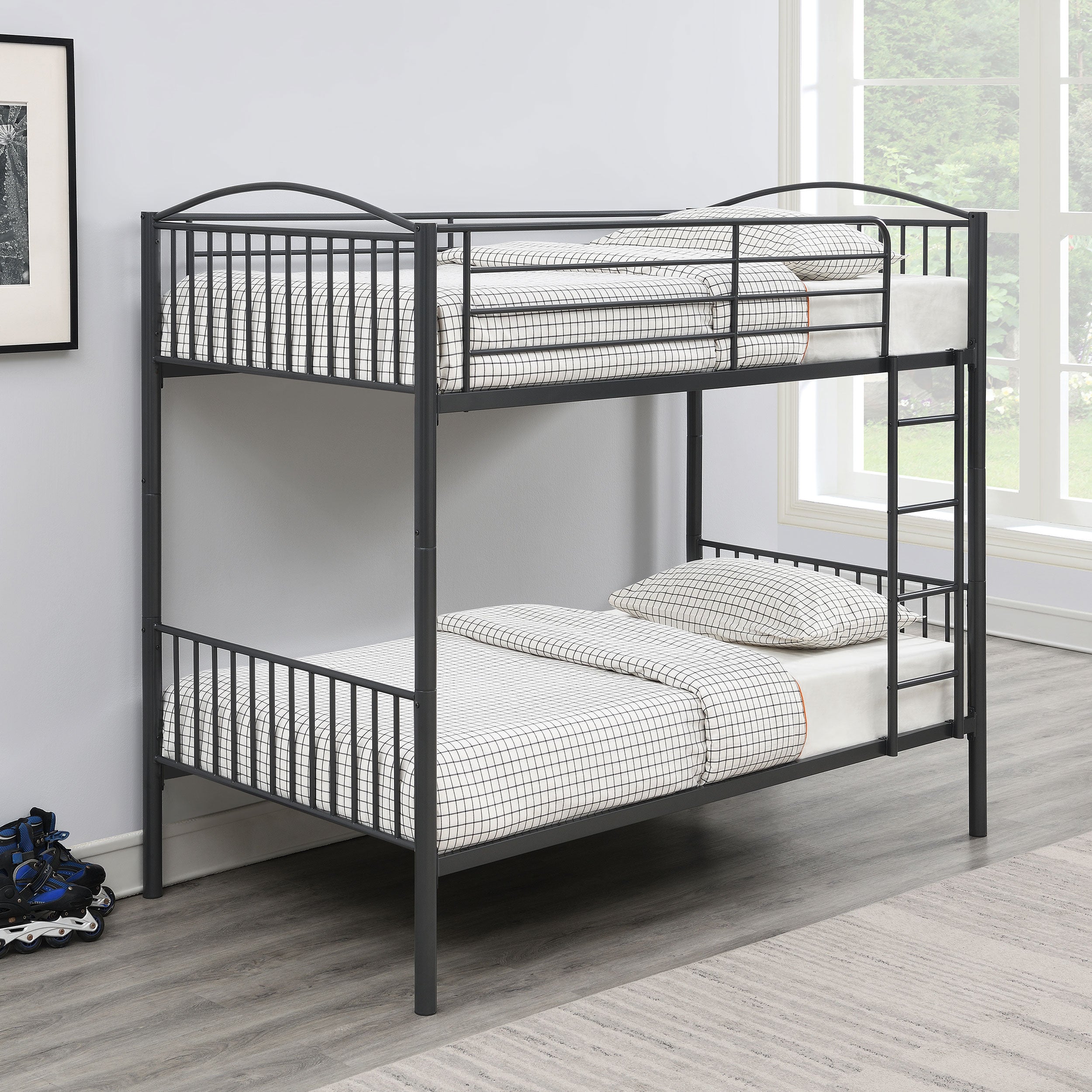 Anson Twin Over Twin Bunk Bed with Ladder Twin / Twin Bunk Bed Grey