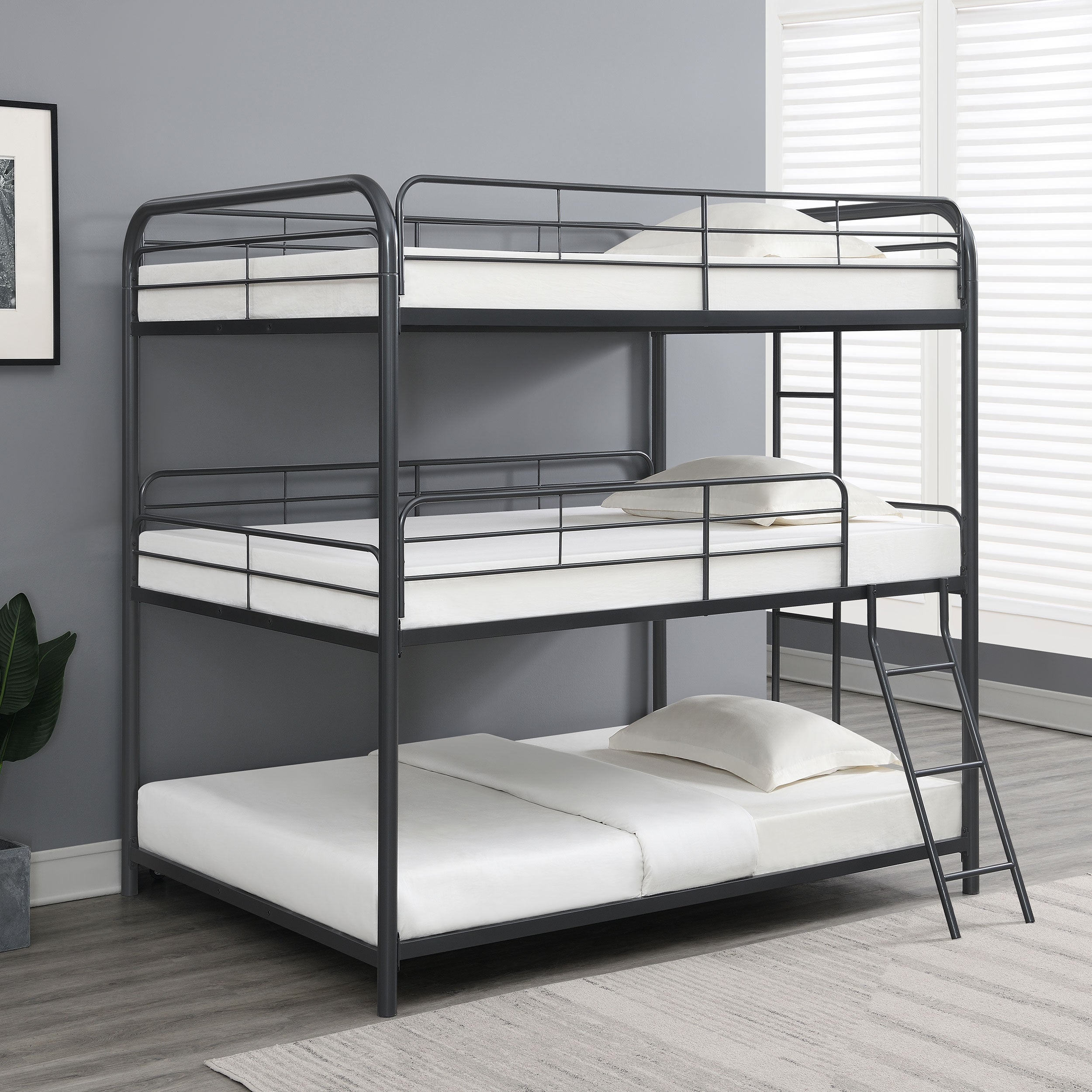 Garner Triple Full Bunk Bed with Ladder Gunmetal