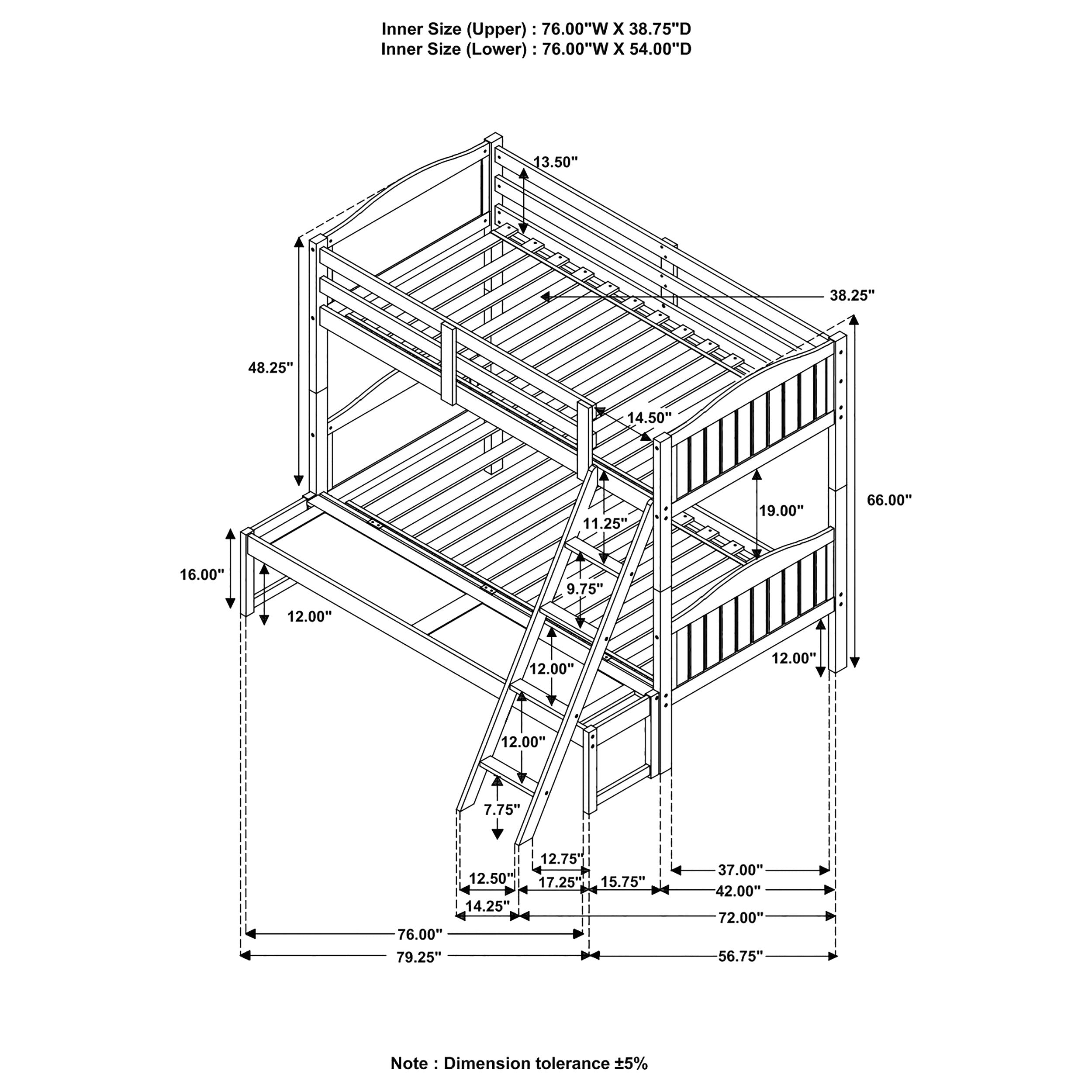 Arlo Twin Over Full Bunk Bed with Ladder Black