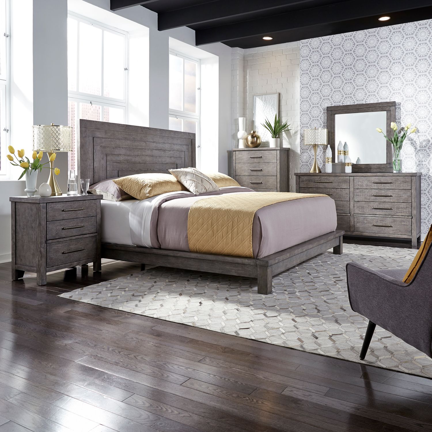 Analecia Queen Platform Bed, Dresser & Mirror, Chest, Night Stand