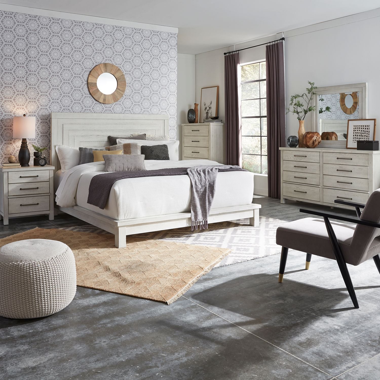 Anina King Platform Bed, Dresser & Mirror, Chest, Night Stand