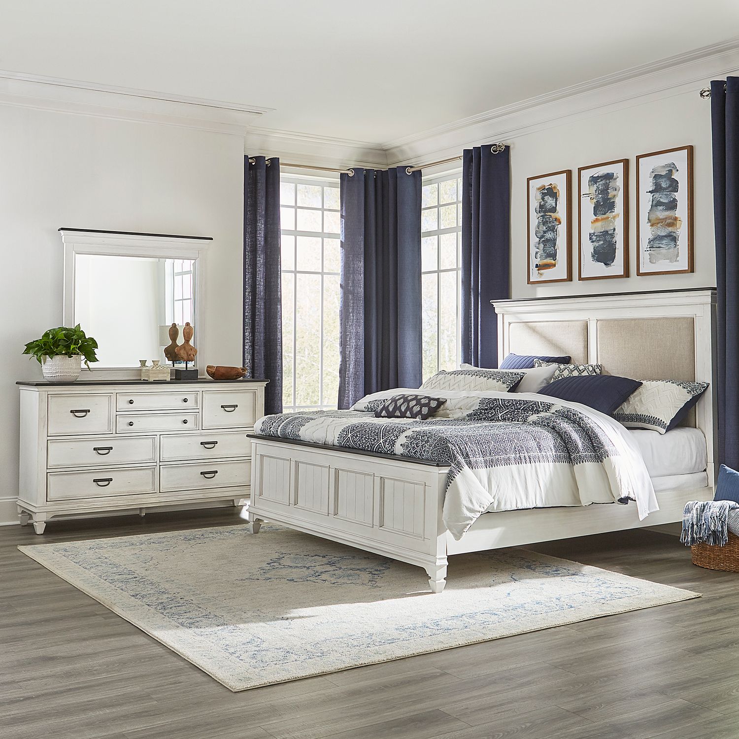 Chrishell King Upholstered Bed, Dresser & Mirror