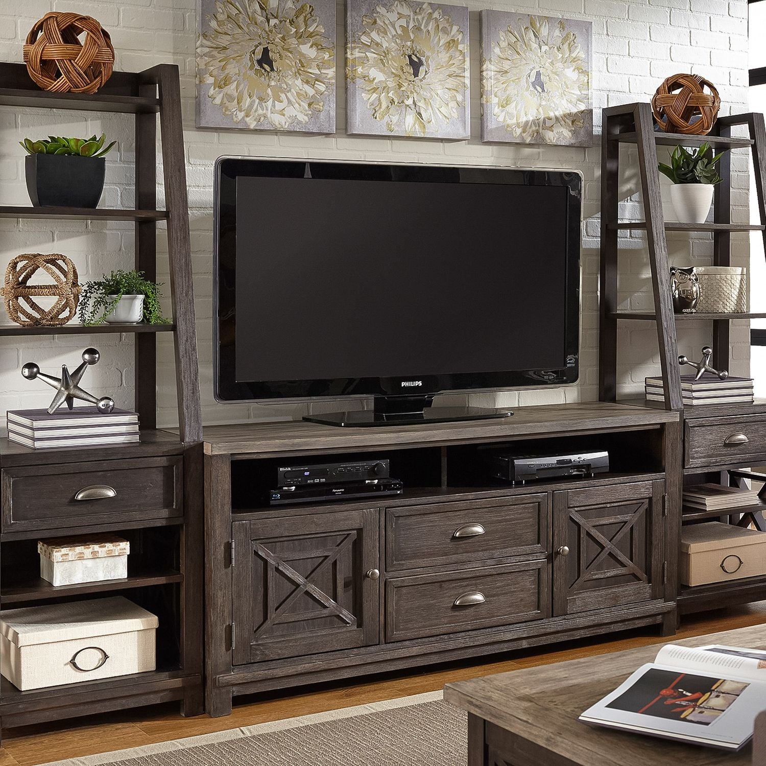 Grundon Entertainment Center TV Stand with Piers