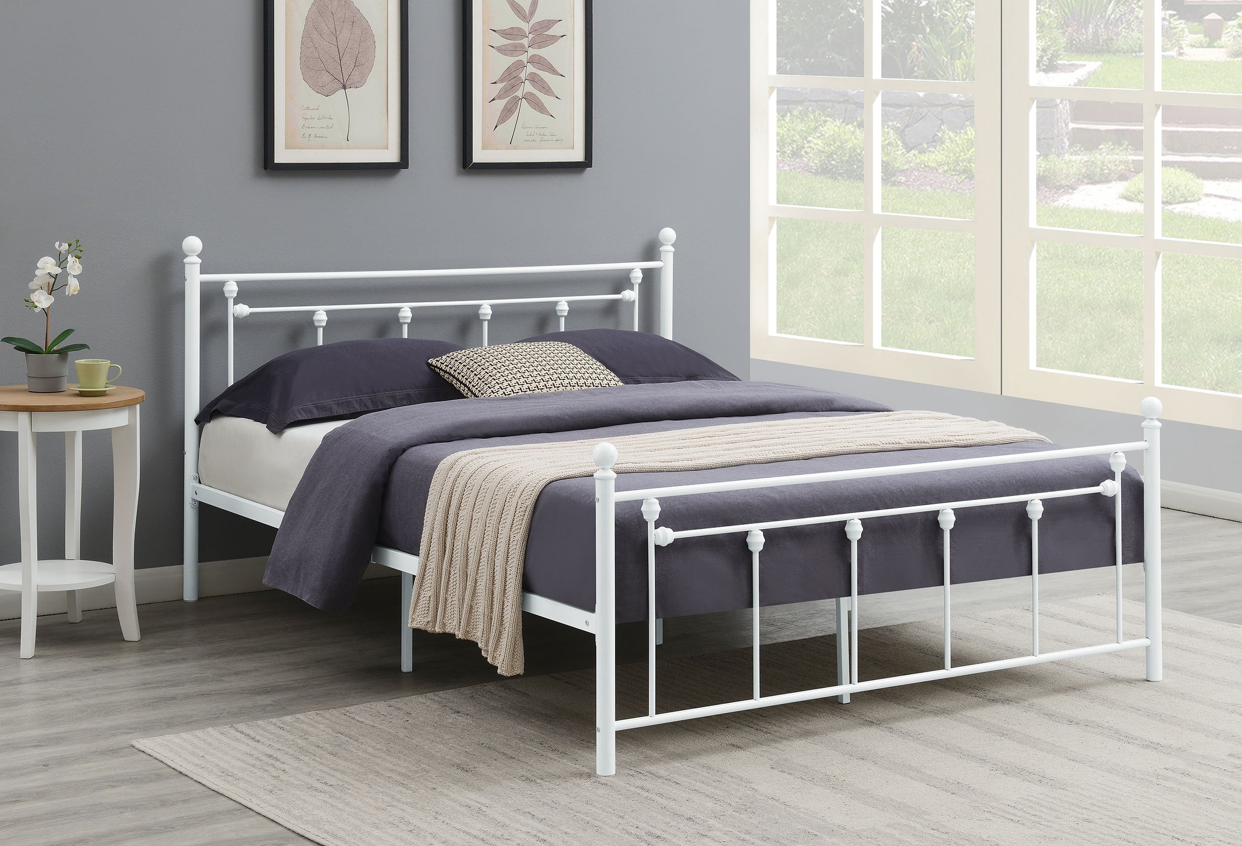 Metal Slatted Headboard Platform Bed Queen