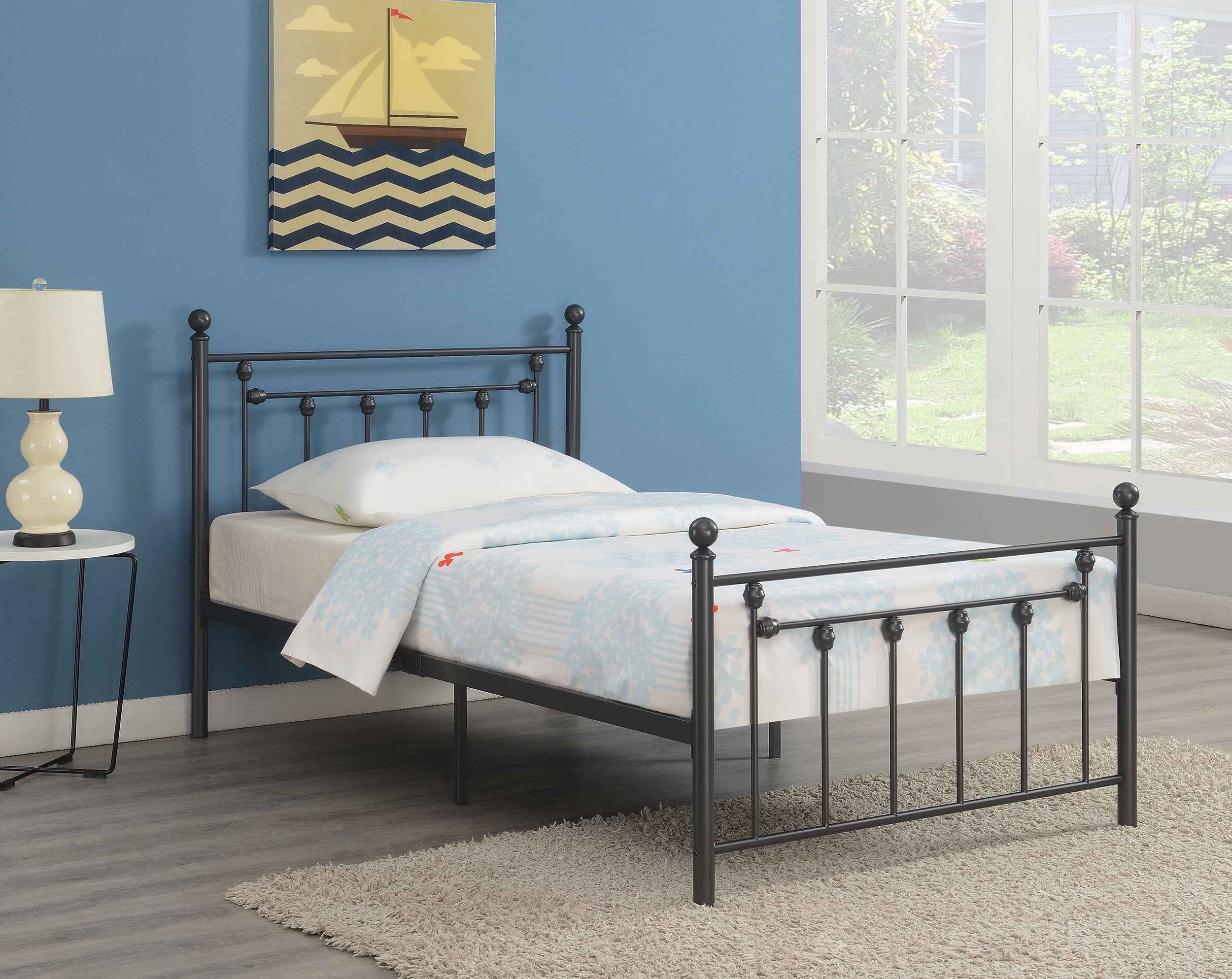 Metal Slatted Headboard Platform Bed Twin