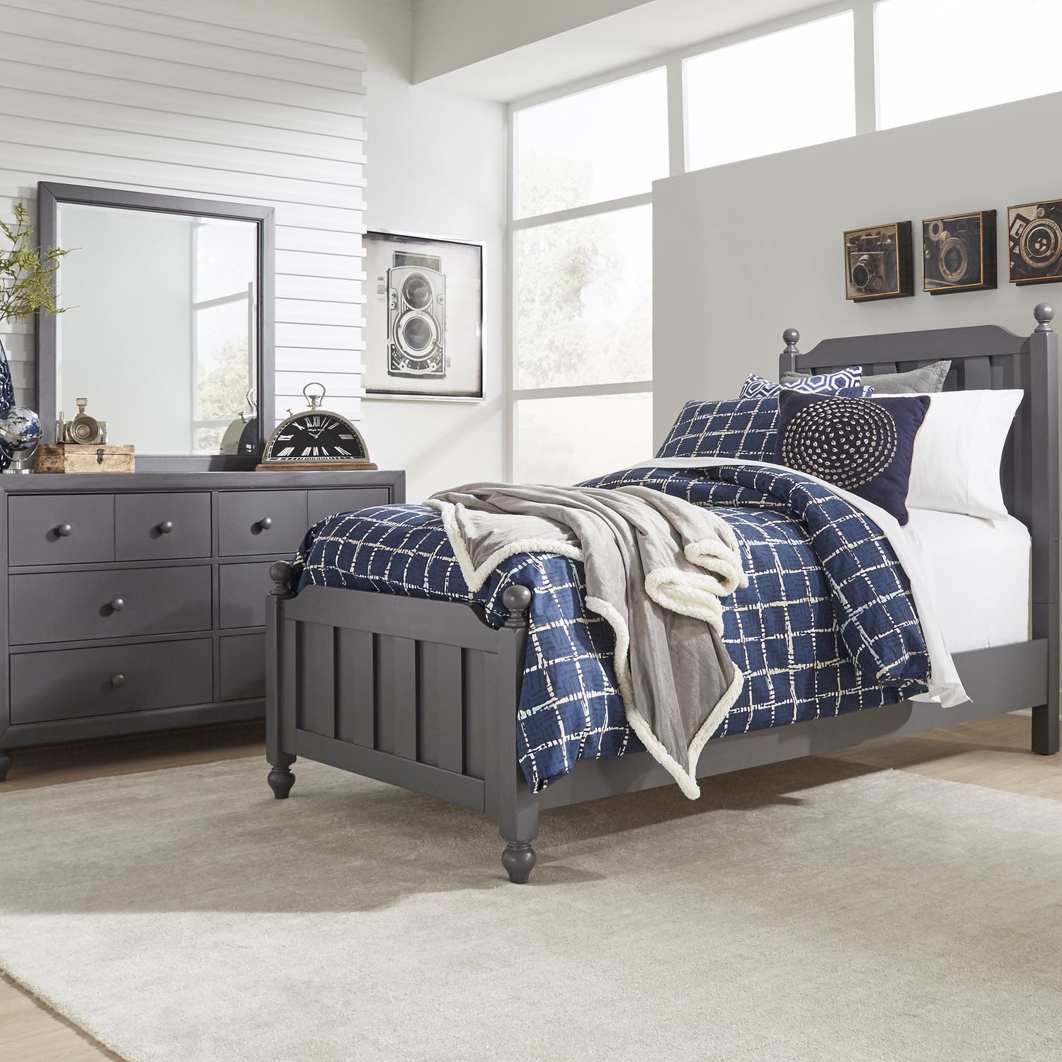 Calke Twin Panel Bed, Dresser & Mirror