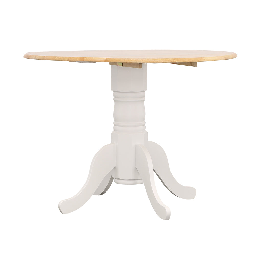 Allison Drop Leaf Round Dining Table Natural Brown and White