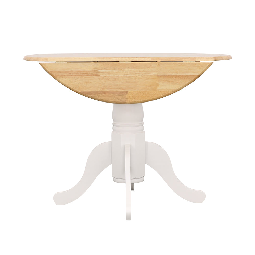 Allison Drop Leaf Round Dining Table Natural Brown and White