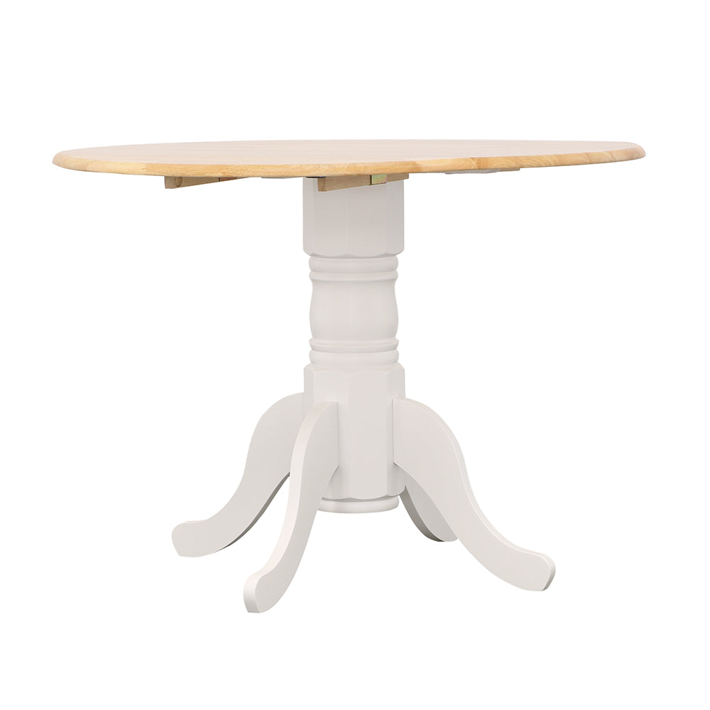 Allison Drop Leaf Round Dining Table Natural Brown and White