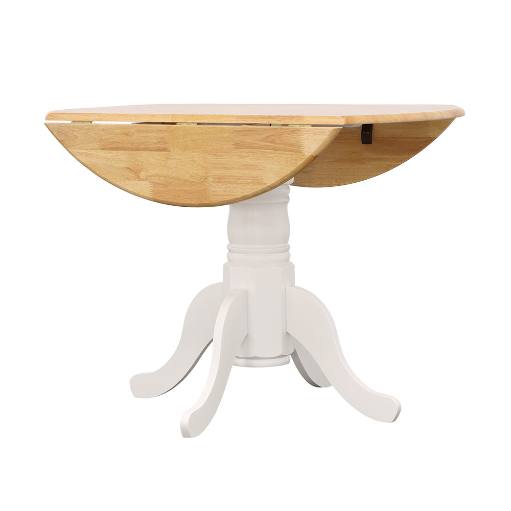 Allison Drop Leaf Round Dining Table Natural Brown and White