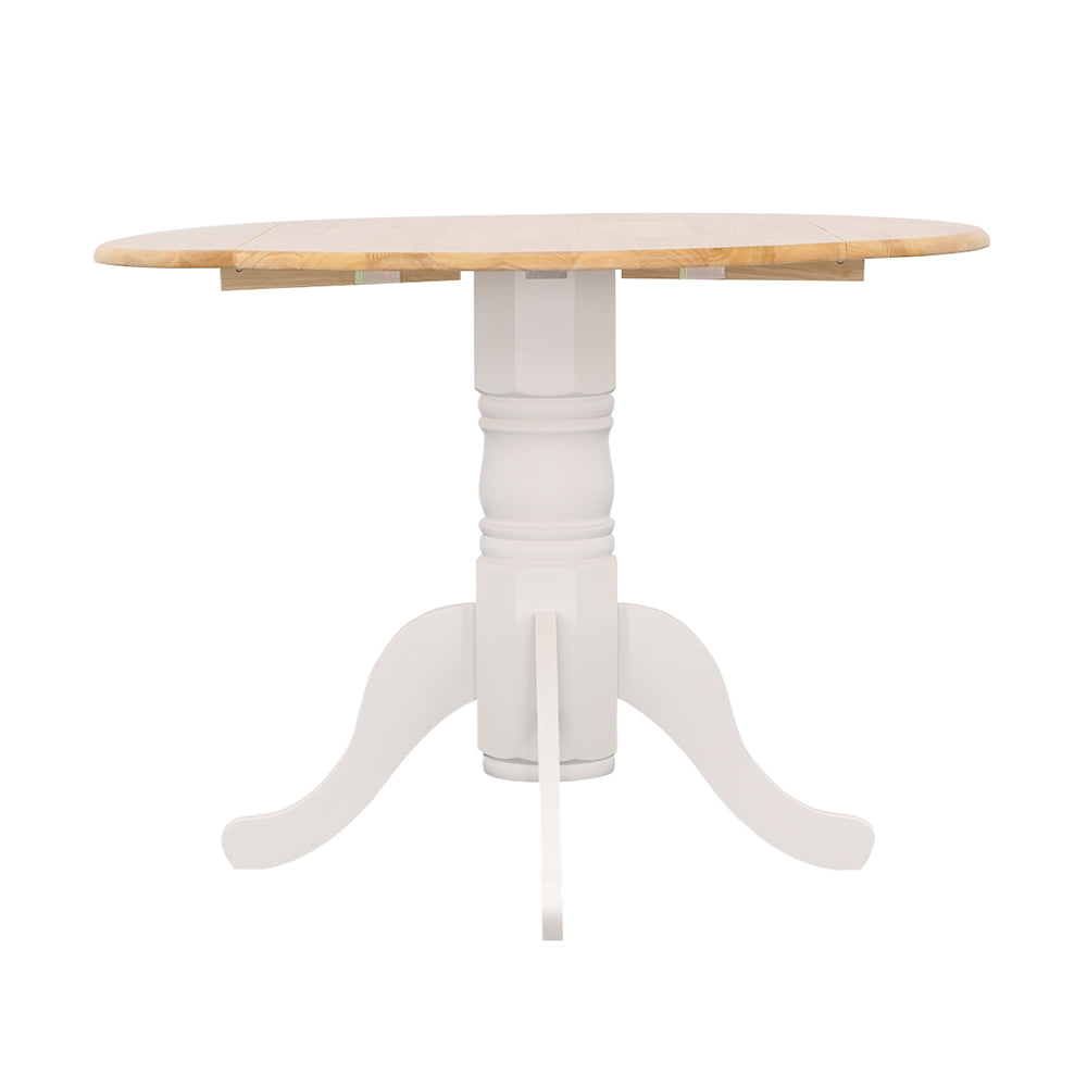 Allison Drop Leaf Round Dining Table Natural Brown and White